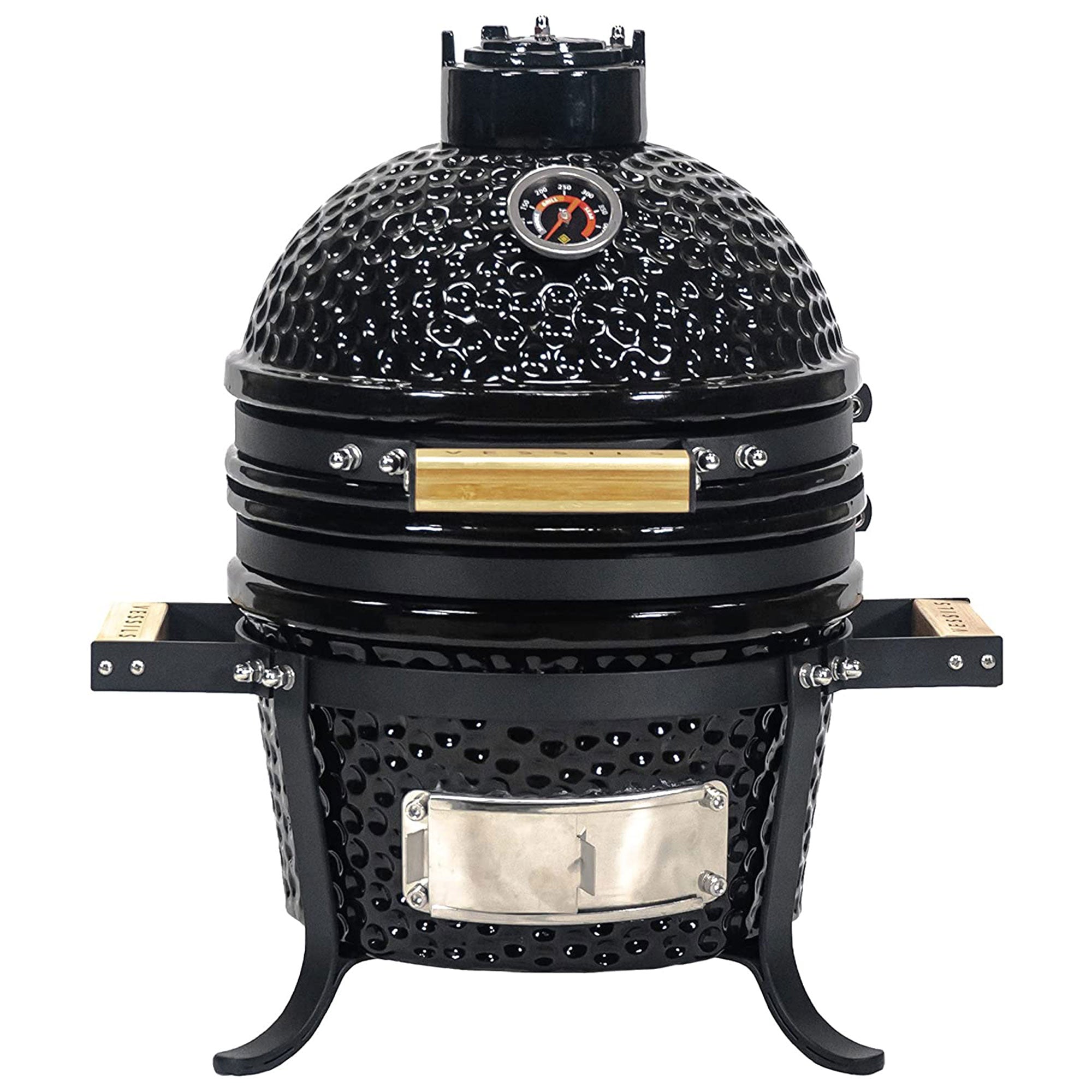 VESSILS 13 Inch Kamado Barbecue Charcoal Grill with Built In Thermometer, Black