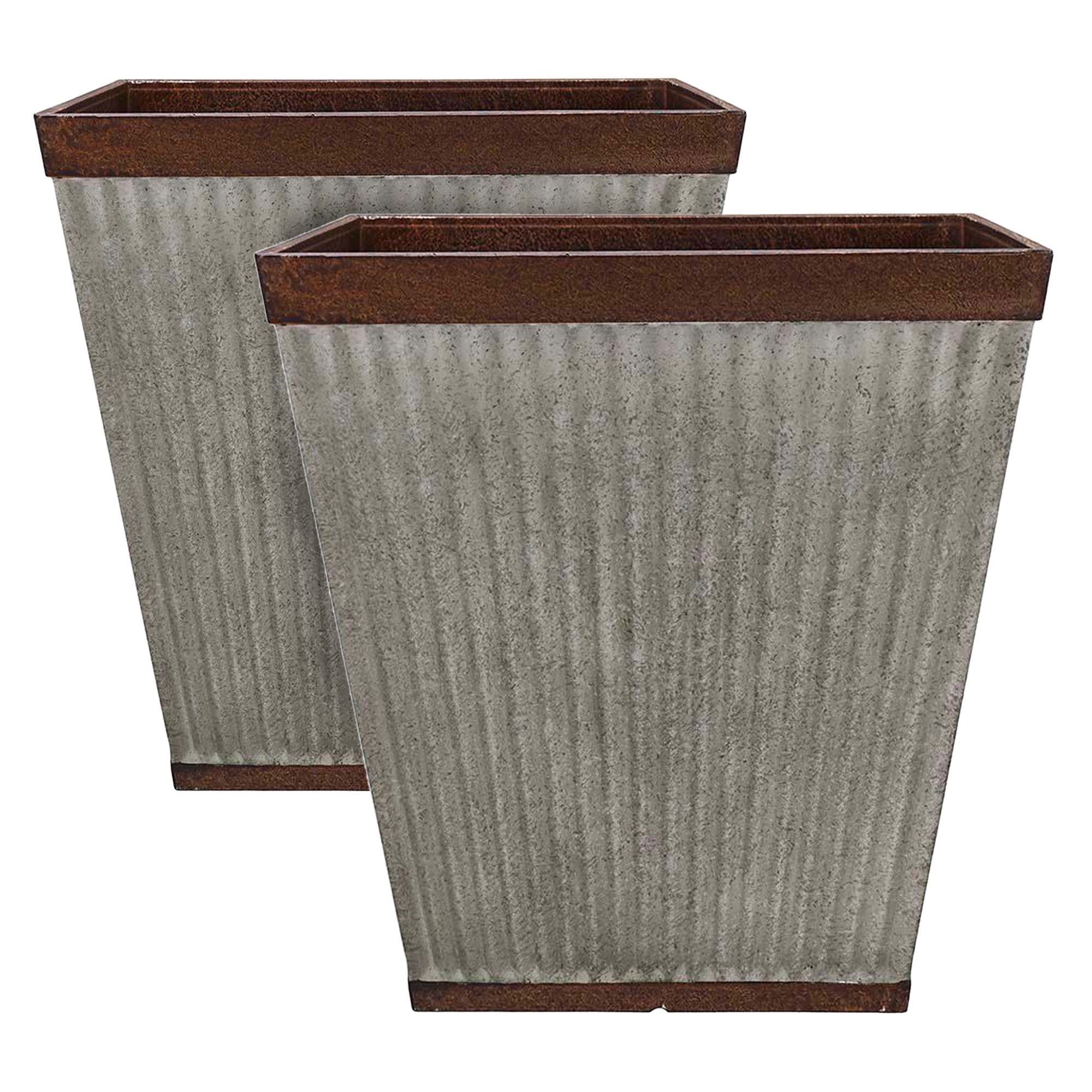 Southern Patio 16 Inch Square Rustic Resin Outdoor Box Flower Planter (2 Pack) - VMInnovations