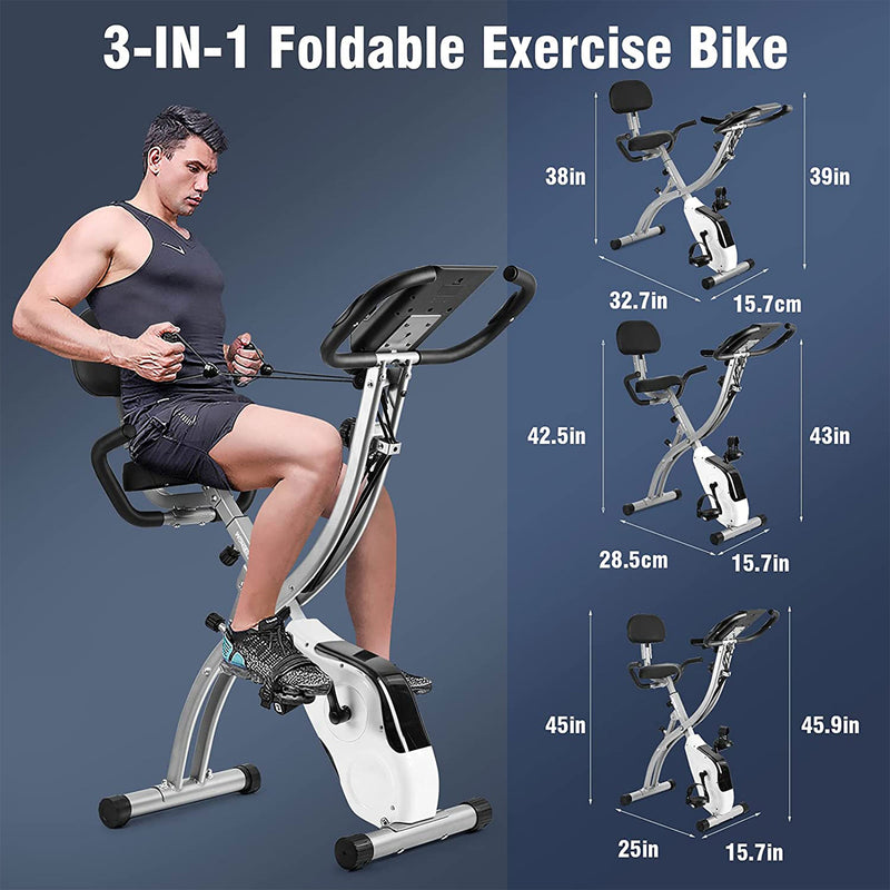 Wonder Maxi Folding Magnetic Indoor Exercise Bike w/ Arm Resistance Bands, Black