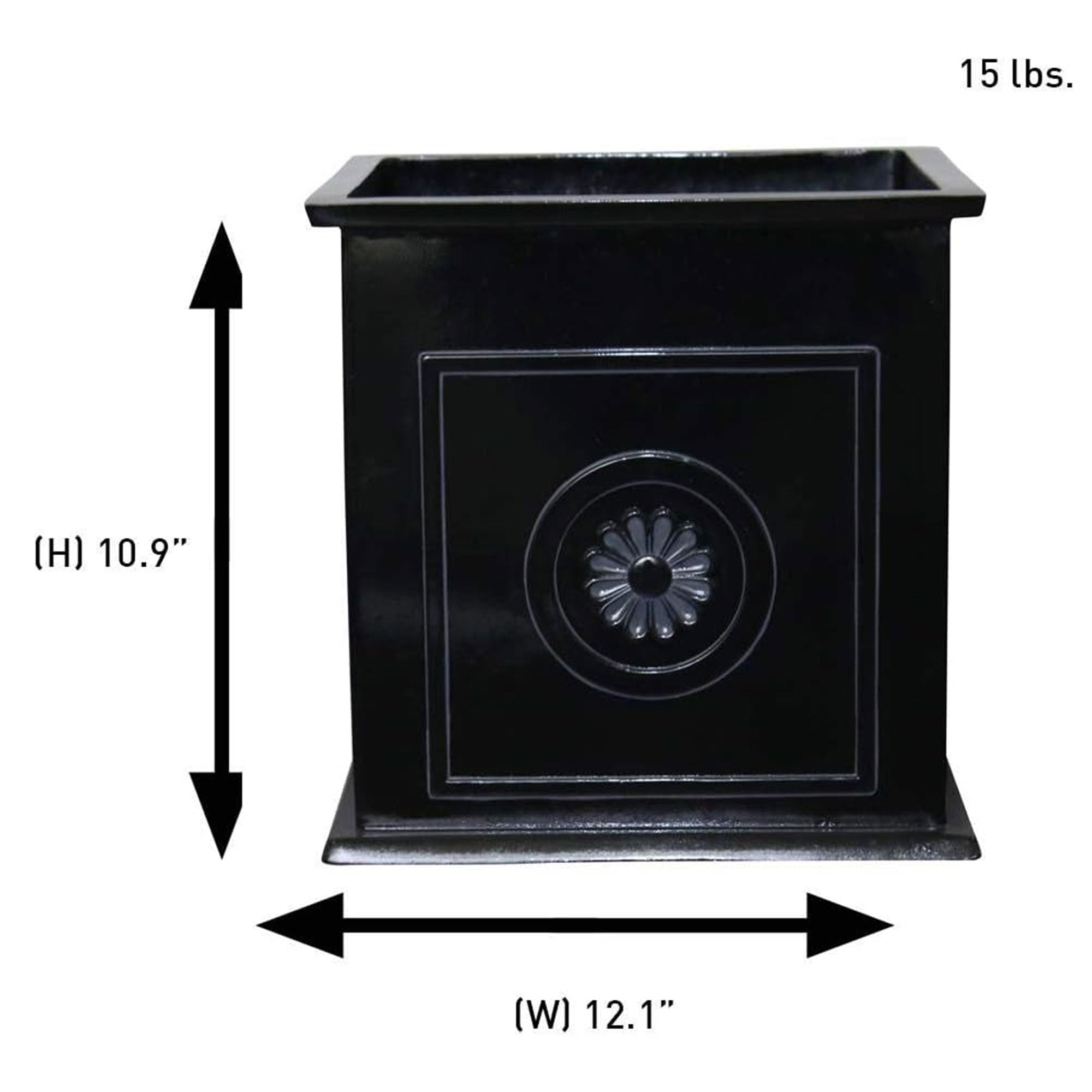 Southern Patio Colony 16 Inch Square Resin Outdoor Planter Urn, Black (Open Box)