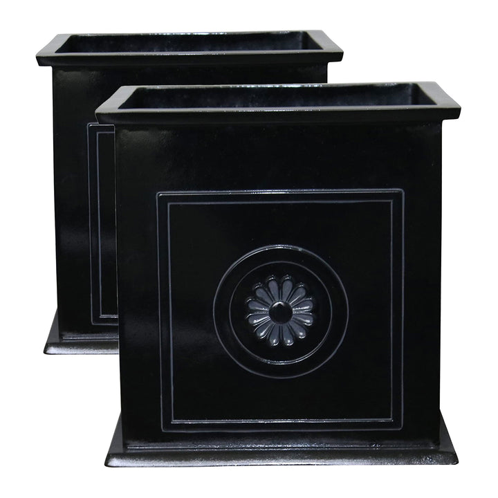 Southern Patio CMX-042426 Colony 16 Inch Square Resin Planter Urn, Black (2 Set) - VMInnovations