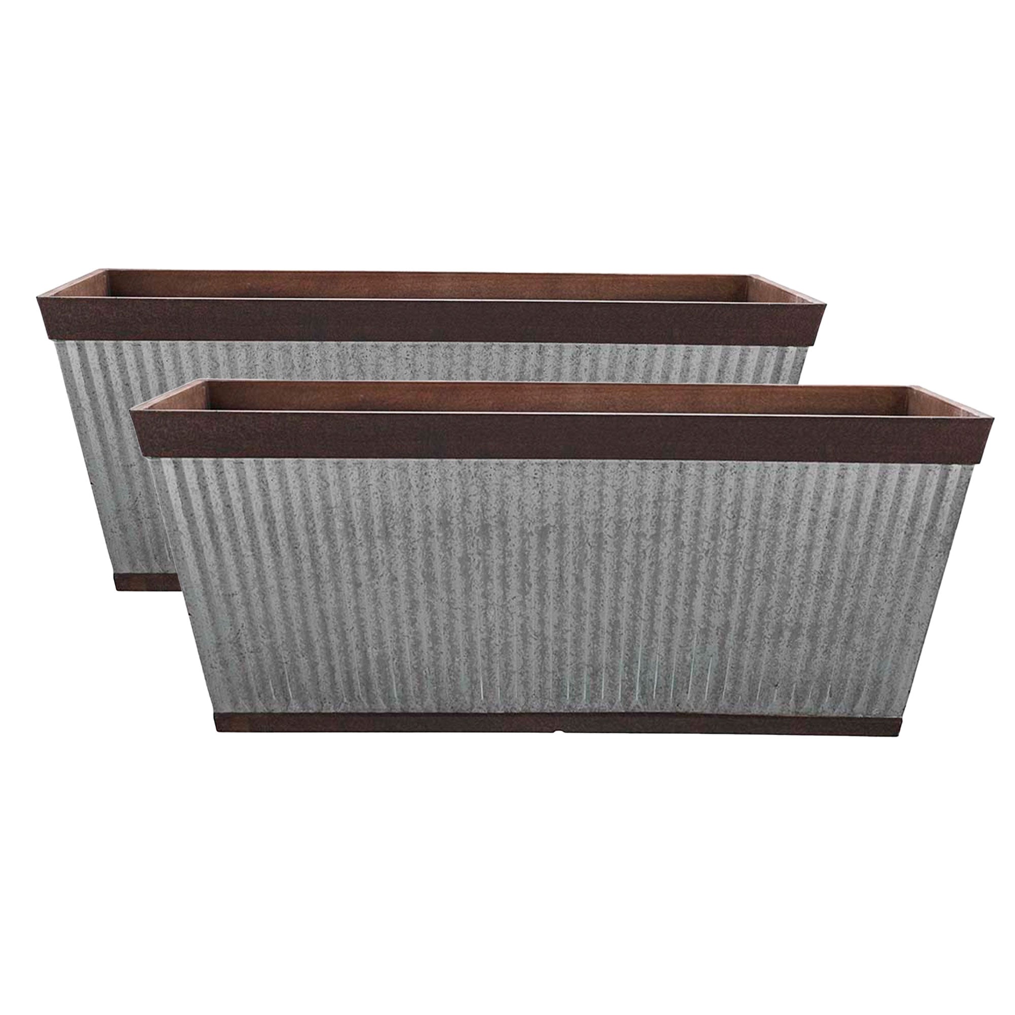 Southern Patio 24" Westlake Deck Rail Garden Planter, Rustic Galvanized (2 Pack) - VMInnovations