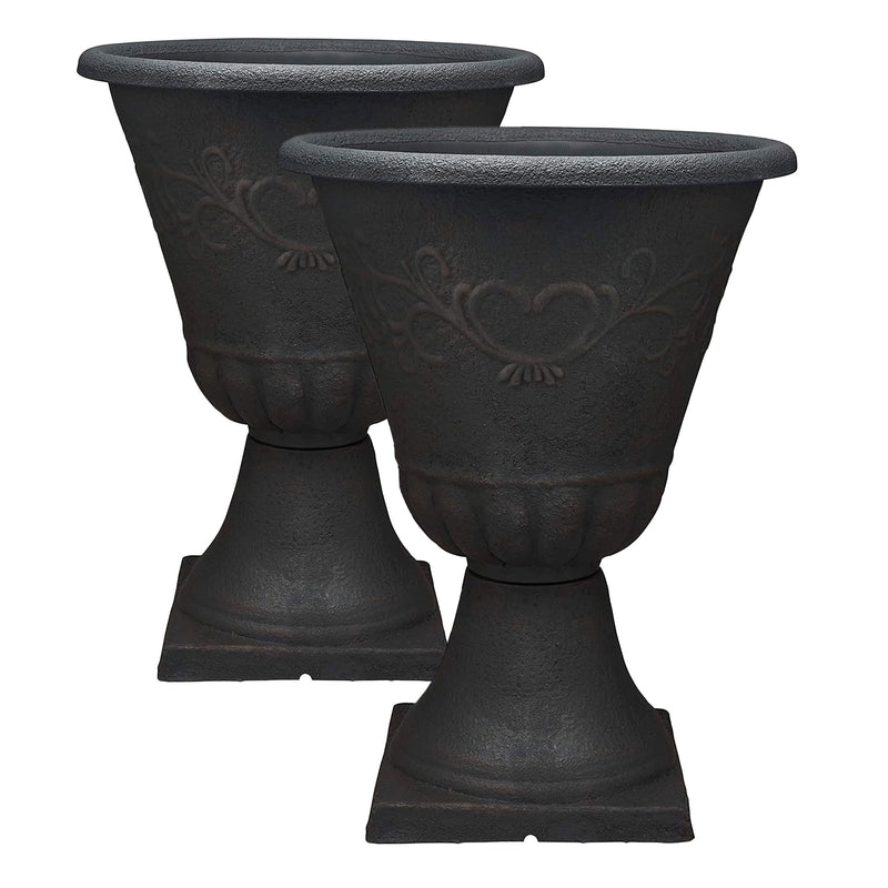 Southern Patio 16 Inch Resin Stone Sonoma Urn Tall Planter, Rust Brown (2 Pack)