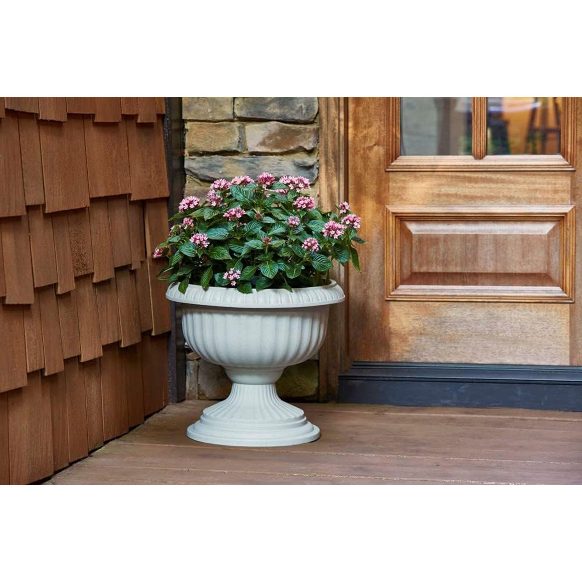 Southern Patio Dynamic Design Outdoor 18 In Resin Grecian Urn Planter Pot, White (Refurbished)