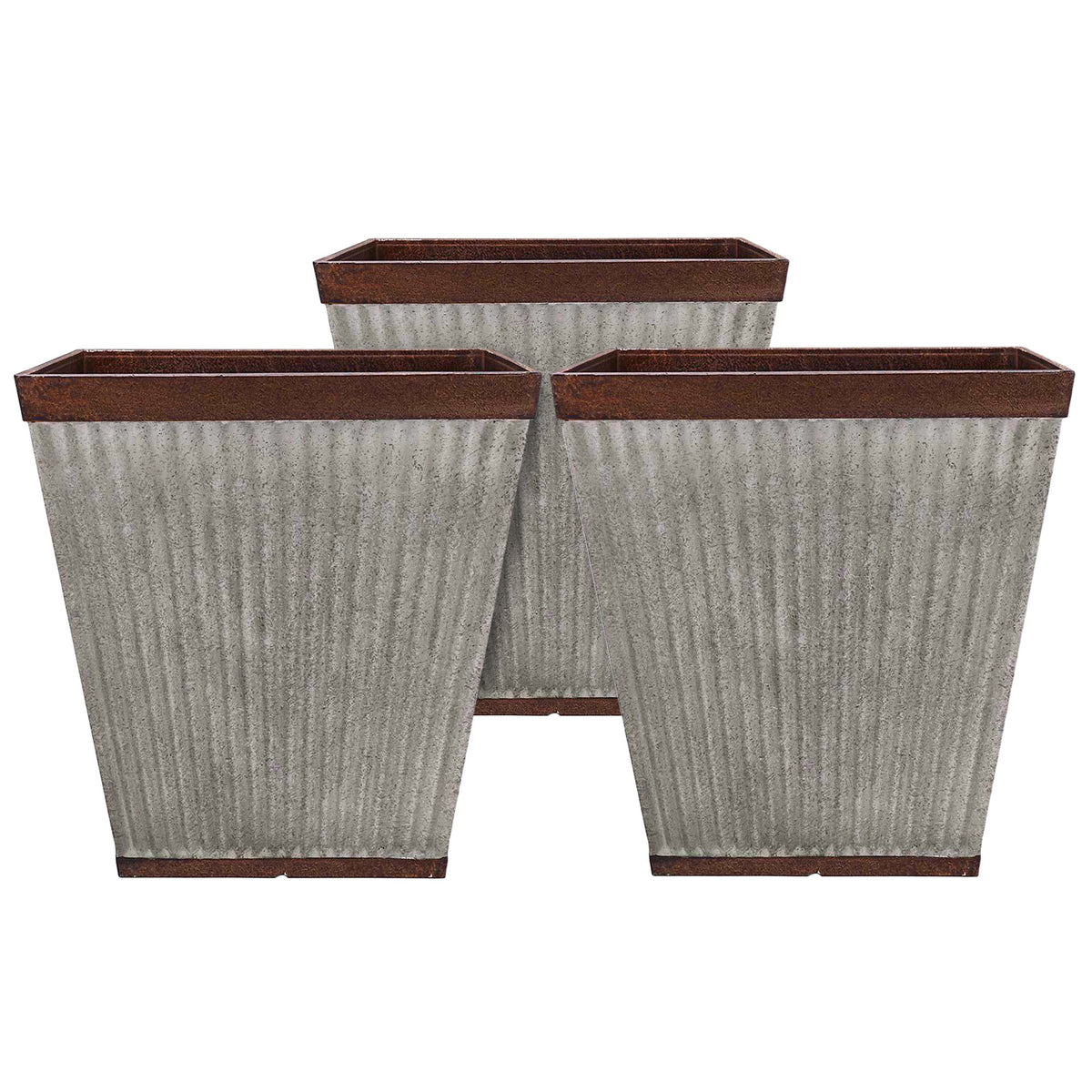 Southern Patio 16 Inch Square Rustic Resin Outdoor Box Flower Planter (3 Pack) - VMInnovations