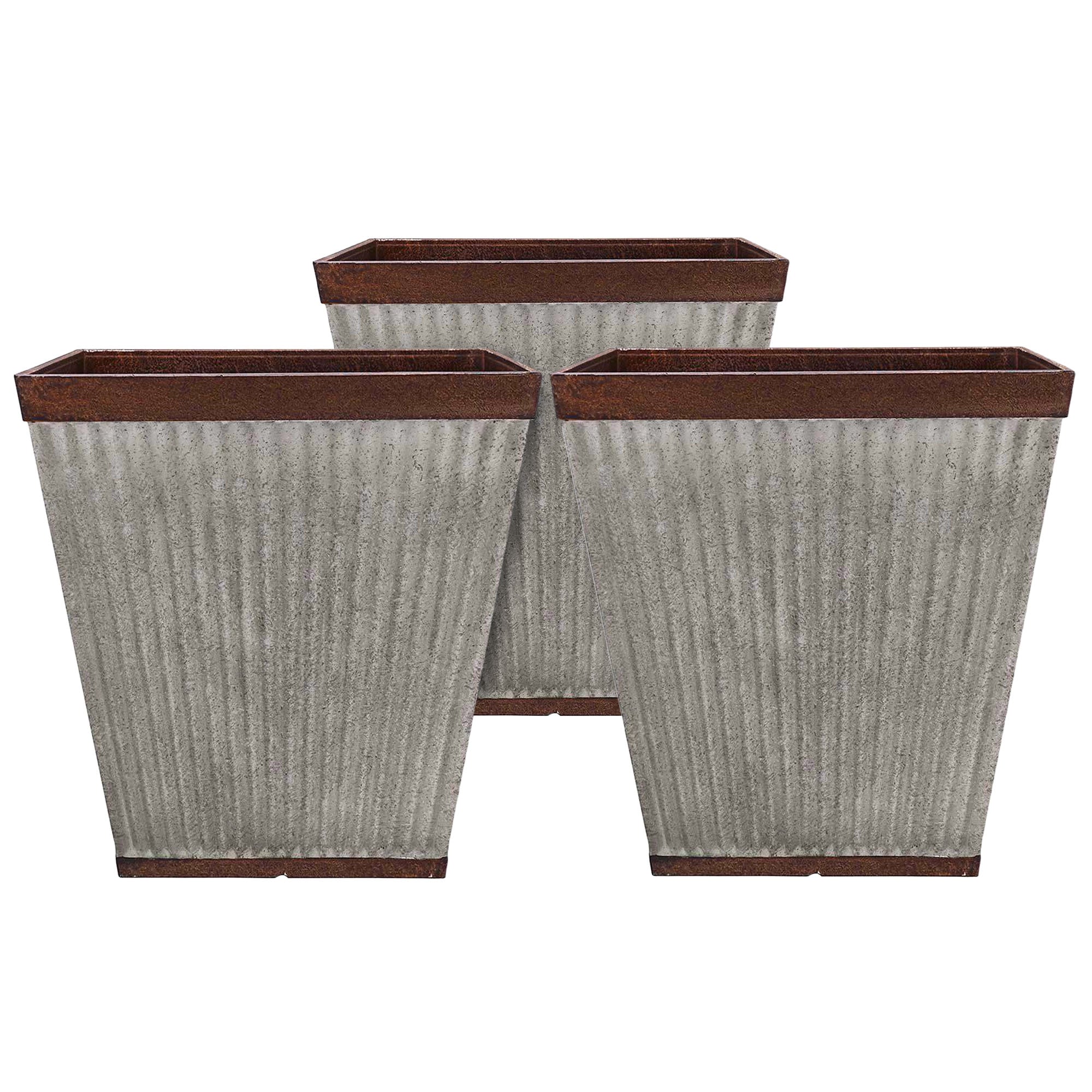 Southern Patio 16 Inch Square Rustic Resin Outdoor Box Flower Planter (3 Pack) - VMInnovations