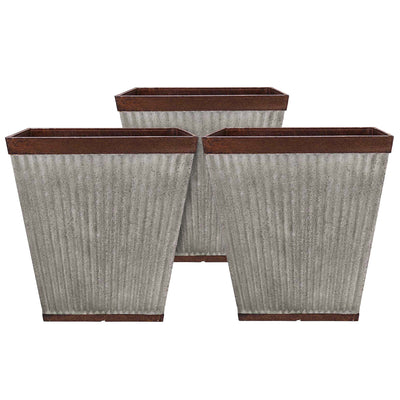 Southern Patio 16 Inch Square Rustic Resin Outdoor Box Flower Planter (3 Pack)