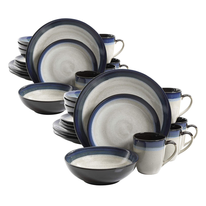 Gibson Elite Couture Band Glazed Stoneware 16 Pc Dinnerware Set, Blue (2 Pack) - VMInnovations