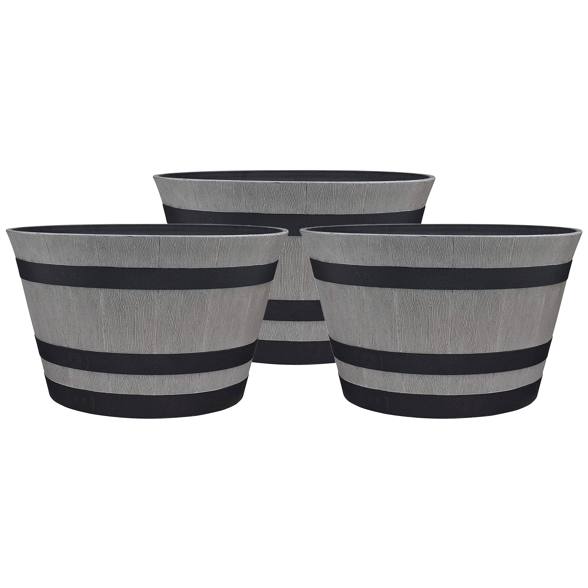 Southern Patio HDR-055457 Resin Whiskey Barrel Garden Planter Pot, Gray (3 Pack) - VMInnovations