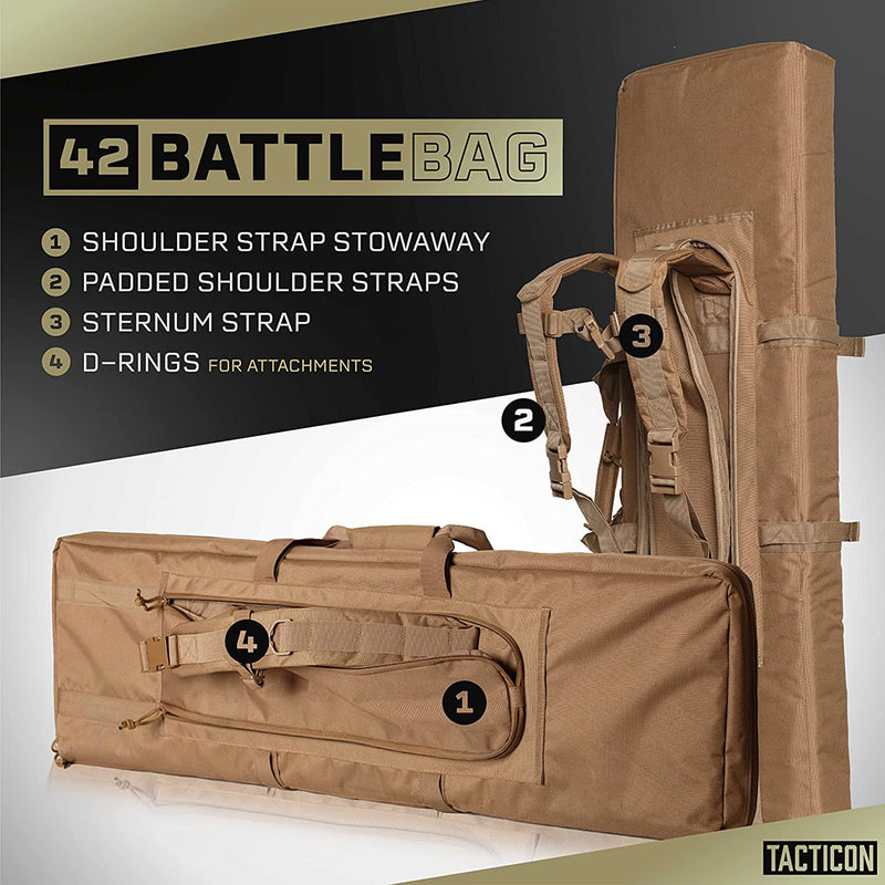 Tacticon Armament BattleBag 36 In Padded Tactical Double Slot Bag Gear Case, Tan