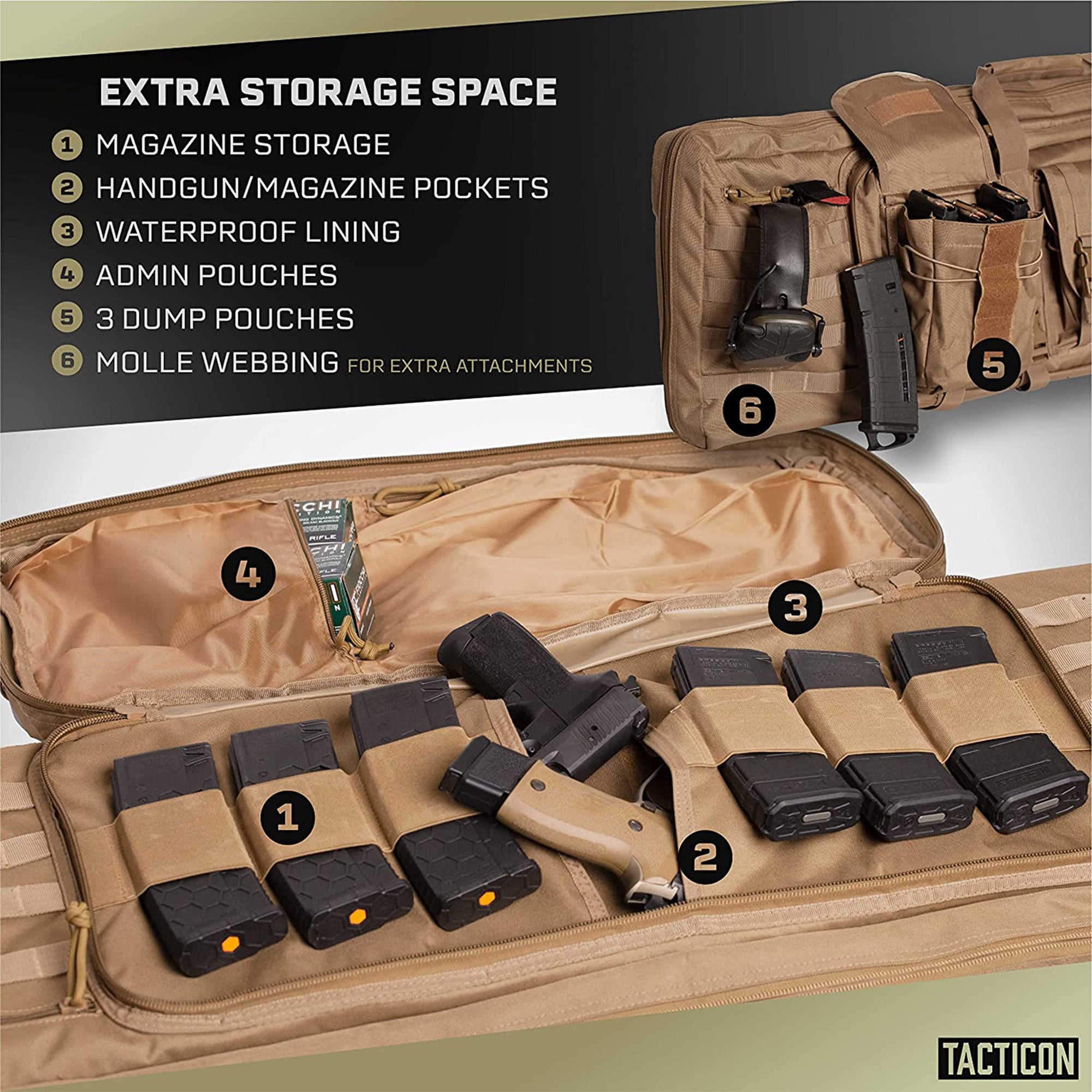 Tacticon Armament BattleBag 36 In Padded Tactical Double Slot Bag Gear Case, Tan