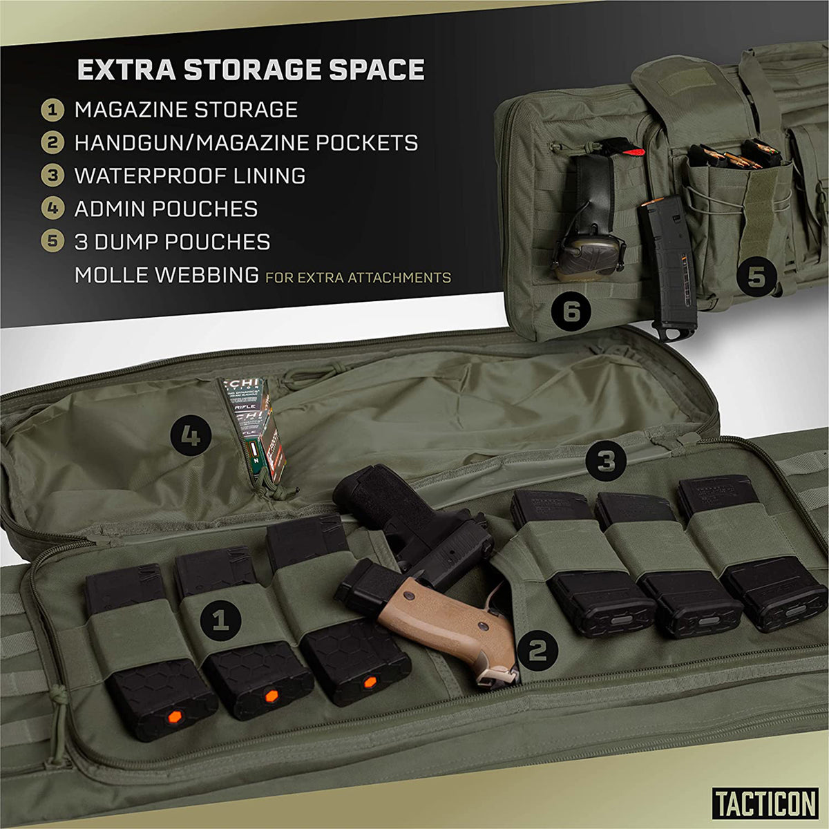 Tacticon Armament BattleBag 36 Inch Nylon Double Slot Bag Gear Case, Olive Green - VMInnovations
