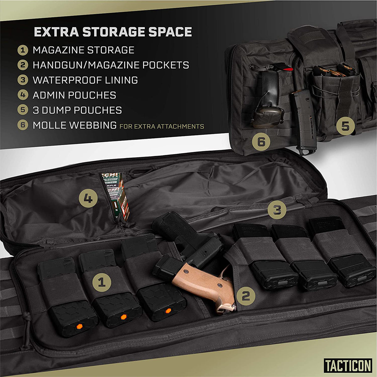 Tacticon Armament Battle Bag 36 Inch Tactical Double Slot Bag Gear Case, Black - VMInnovations