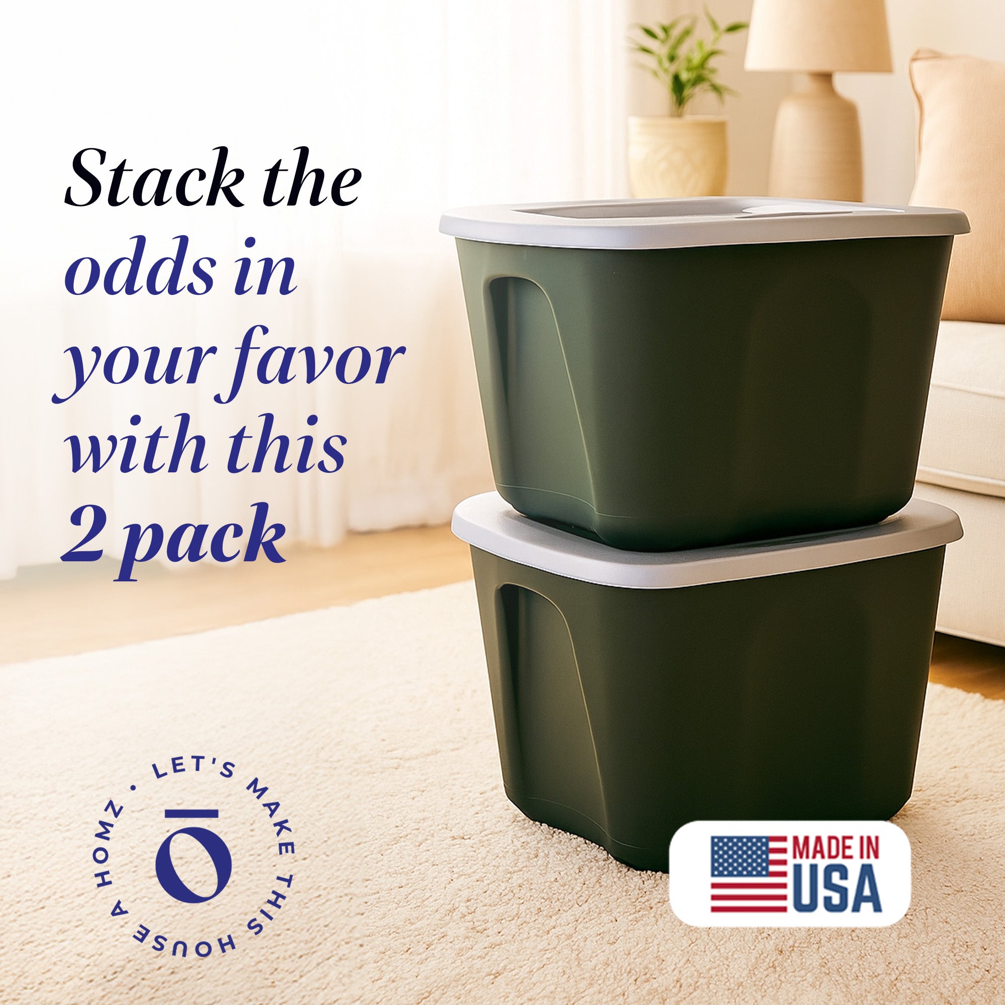 Homz 6610BKTS.10 10 Gallon Molded Plastic Storage Bin with Secure Lid (2 Pack) - VMInnovations