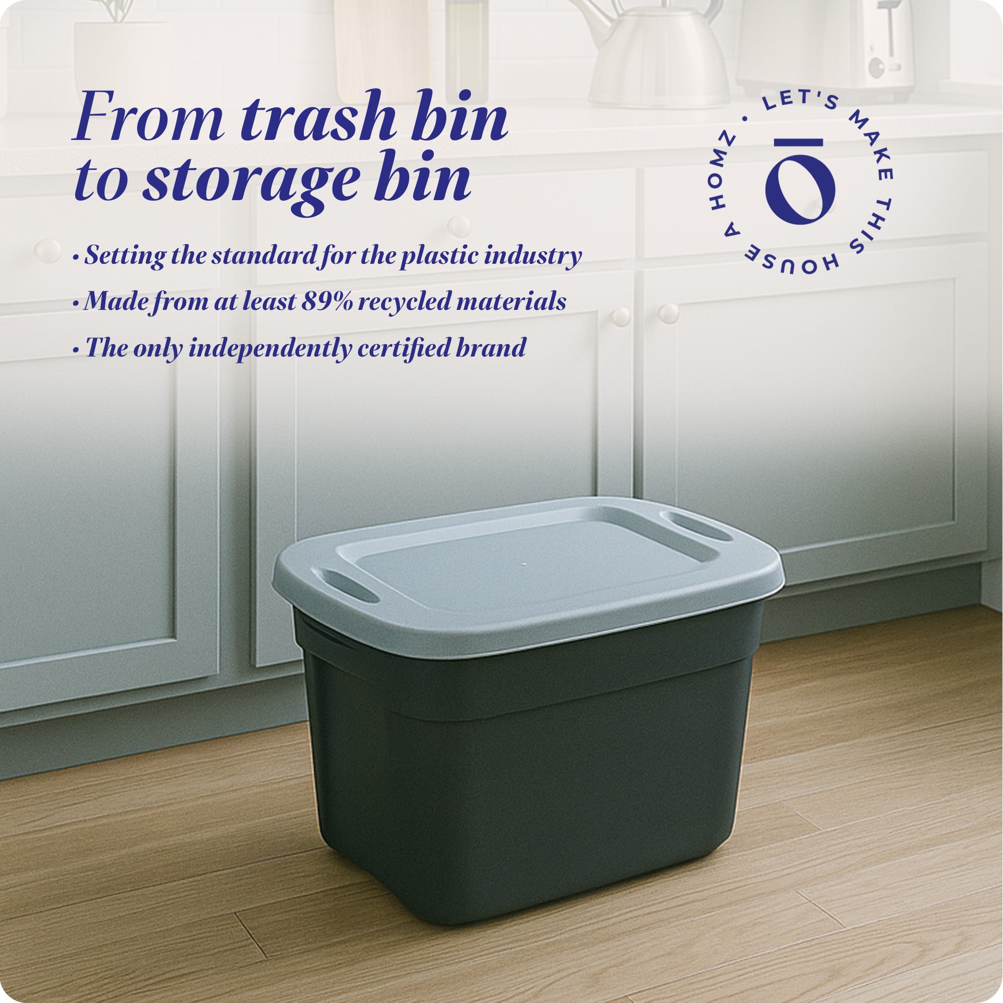 Homz 6610BKTS.10 10 Gallon Molded Plastic Storage Bin with Secure Lid (2 Pack)