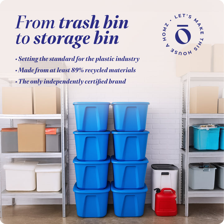Homz 18 Gallon Standard Plastic Storage Container with Secure Lid, Blue, 8 Pack - VMInnovations