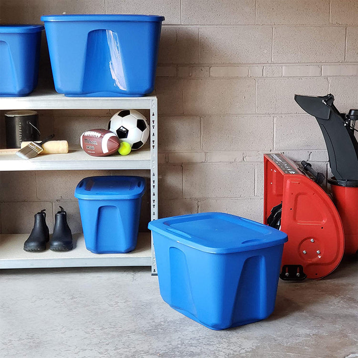 Homz 18 Gallon Standard Plastic Storage Container with Secure Lid, Blue, 8 Pack - VMInnovations
