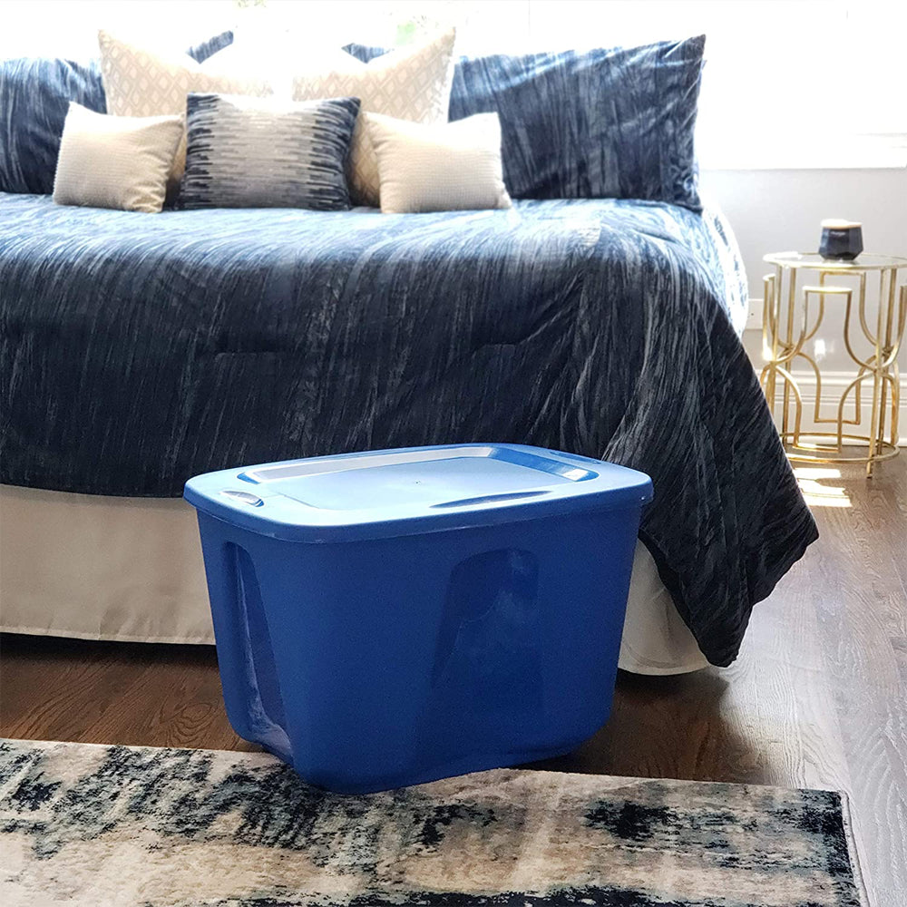 Homz 18 Gallon Standard Plastic Storage Container with Secure Lid, Blue, 8 Pack - VMInnovations