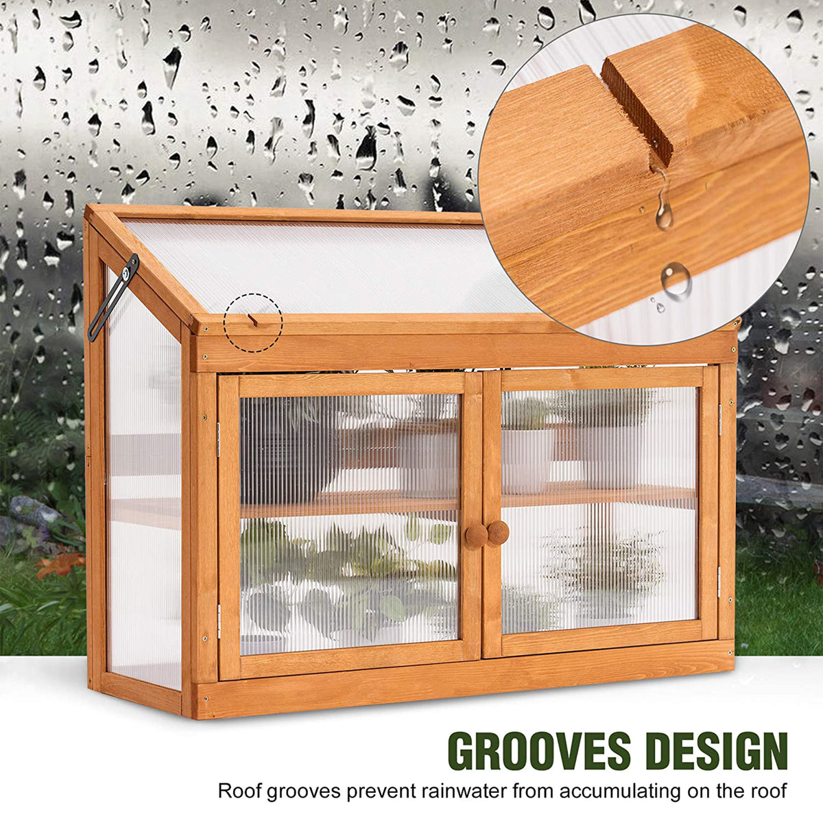 MCombo 2-Tier Outdoor/Indoor Wooden Cold Frame Greenhouse with Shelf and Roof - VMInnovations