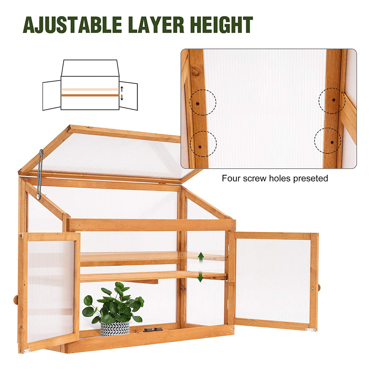 MCombo 2-Tier Outdoor/Indoor Wooden Cold Frame Greenhouse with Shelf and Roof - VMInnovations