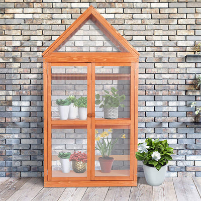 MCombo Portable Outdoor/Indoor Wooden Greenhouse Cabinet with Shelves and Roof