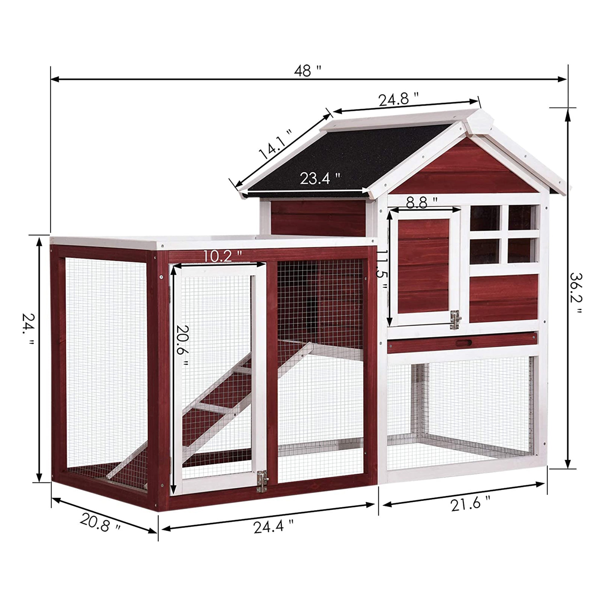 Lovupet Outdoor/Indoor Wood Chicken Coop, Rabbit Hutch w/ Pull Out Tray, Auburn