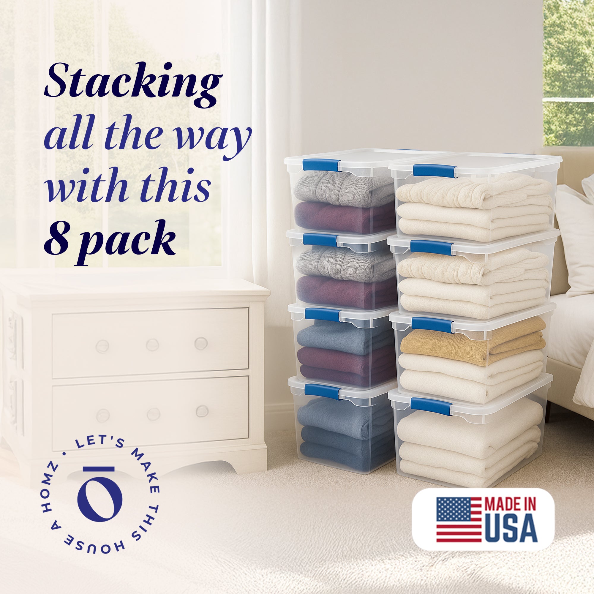 Homz 66 Quart Heavy Duty Modular Stackable Storage Containers, Clear, 8 Pack - VMInnovations