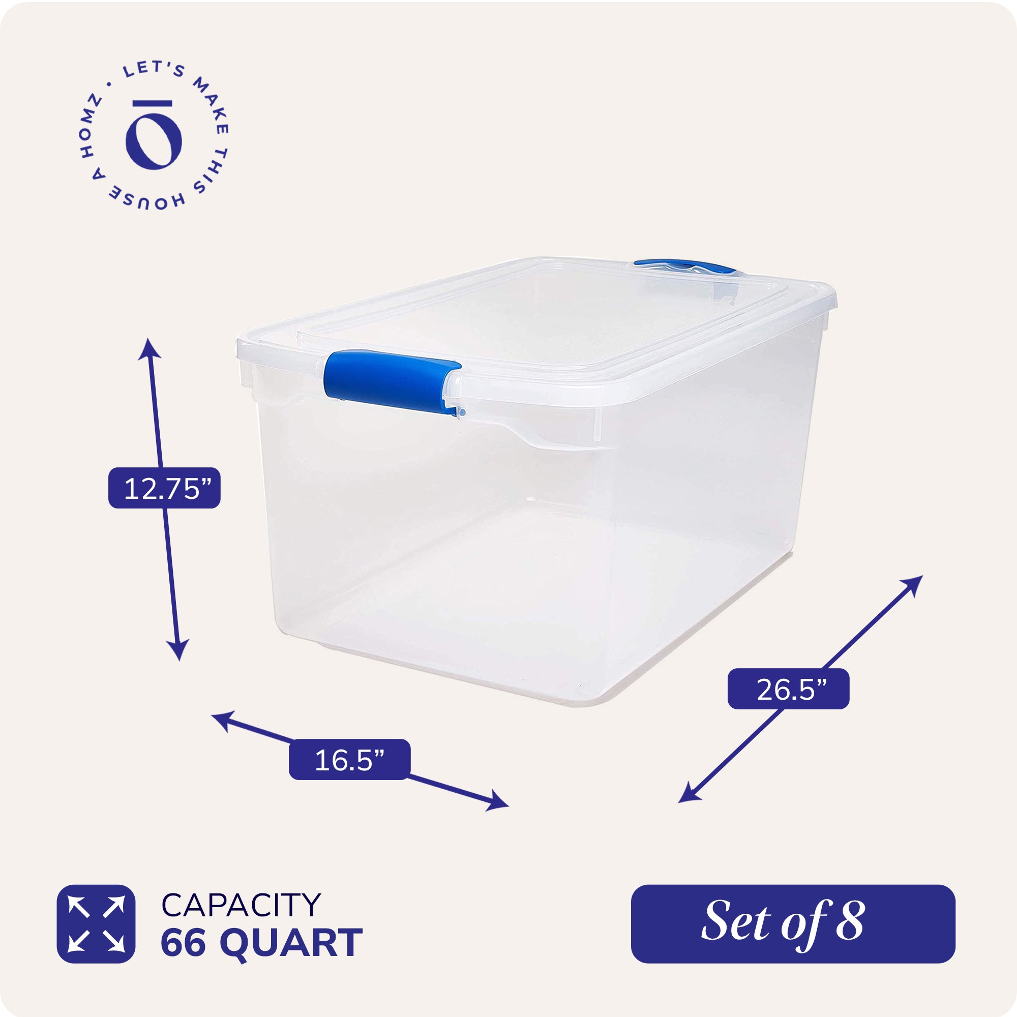 Homz 66 Quart Heavy Duty Modular Stackable Storage Containers, Clear, 8 Pack - VMInnovations