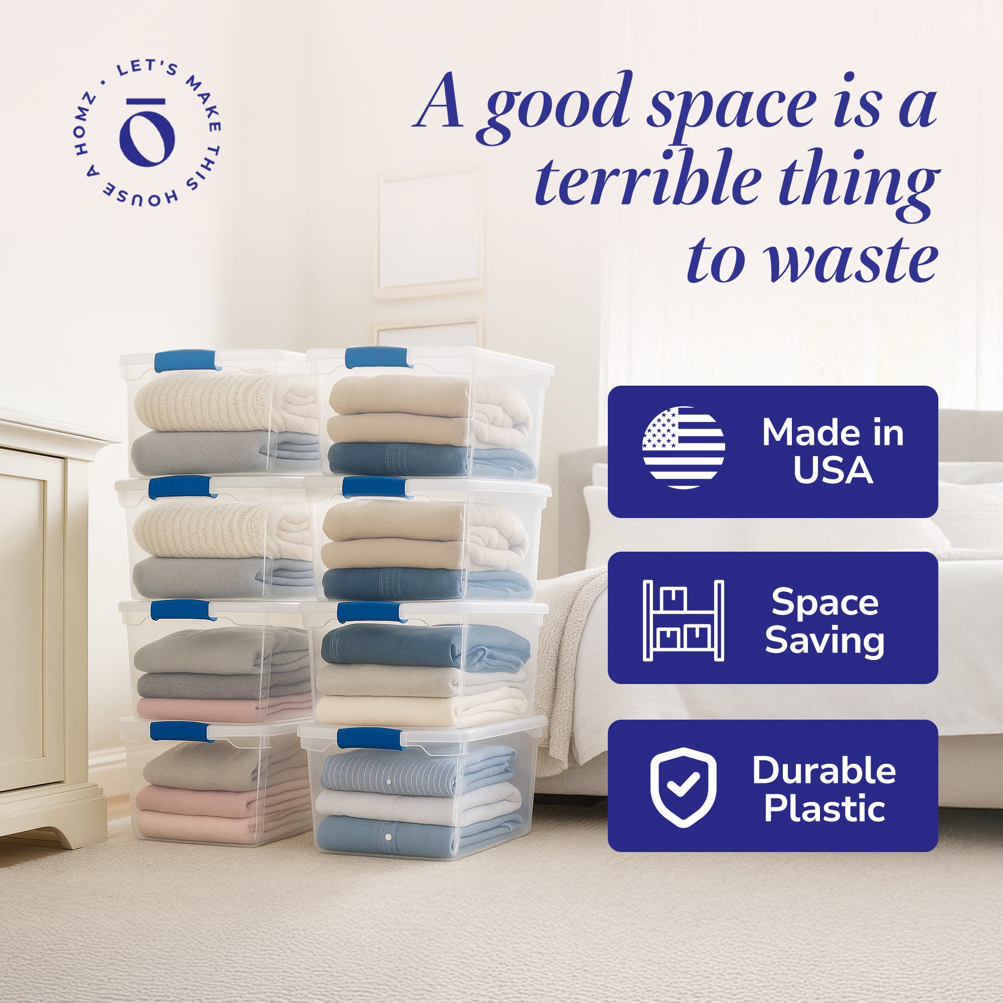 Homz 66 Quart Heavy Duty Modular Stackable Storage Containers, Clear, 8 Pack - VMInnovations