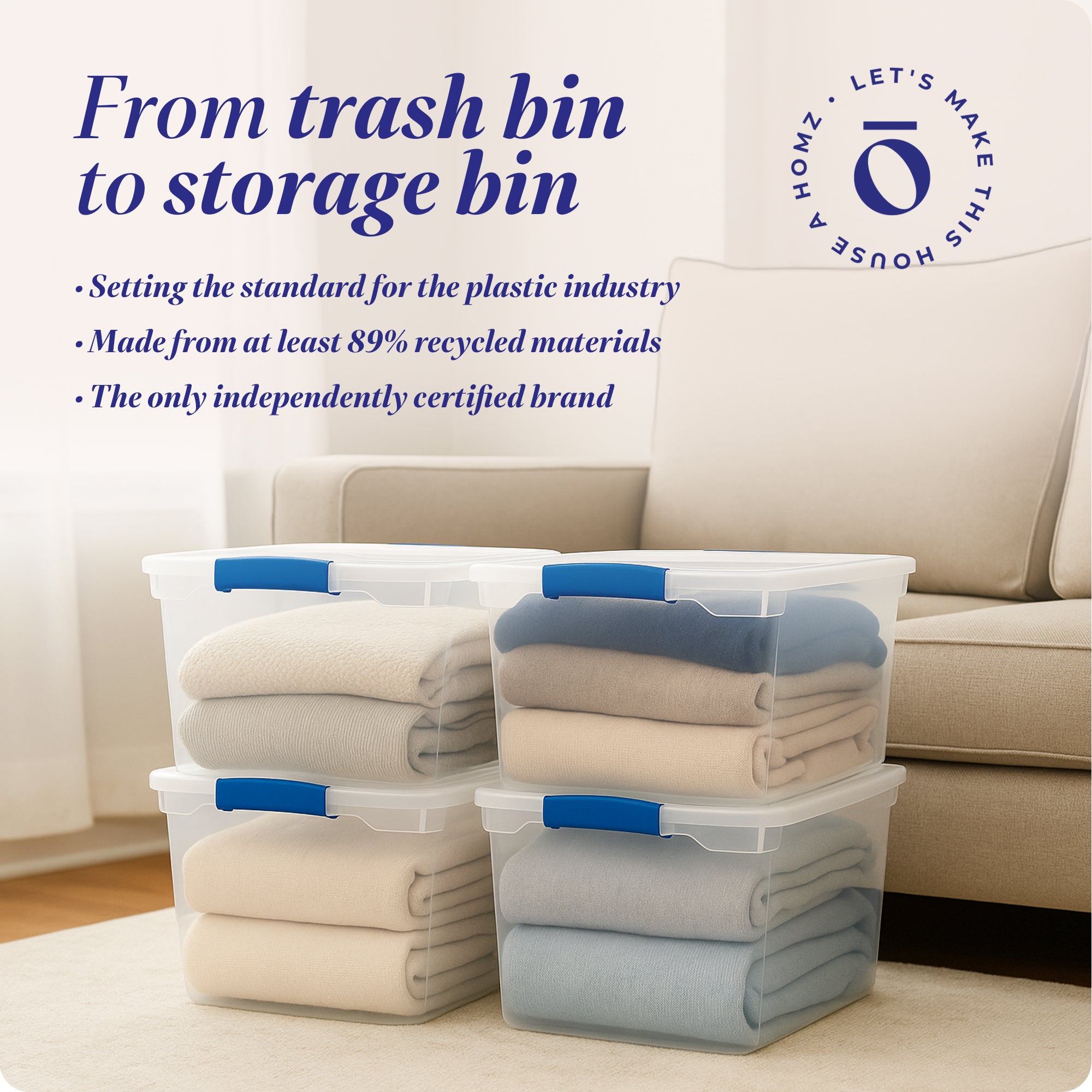 Homz 66 Quart Heavy Duty Modular Stackable Storage Containers, Clear, 8 Pack - VMInnovations