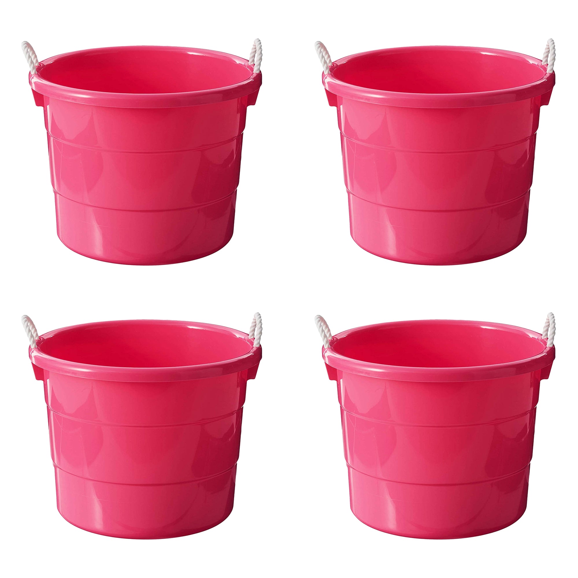 Homz Plastic 18 Gallon Utility Bucket Tub Container with Handles, Pink (2 Pack)