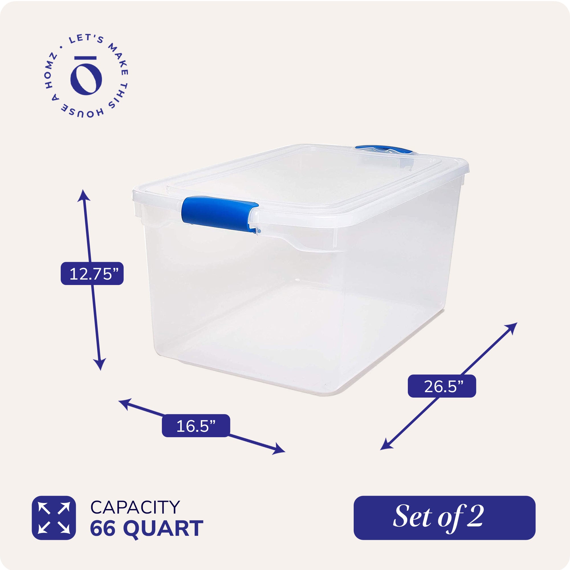 Homz 112 Quart Storage Container 2 Pack with 66 Quart Storage Container 2 Pack