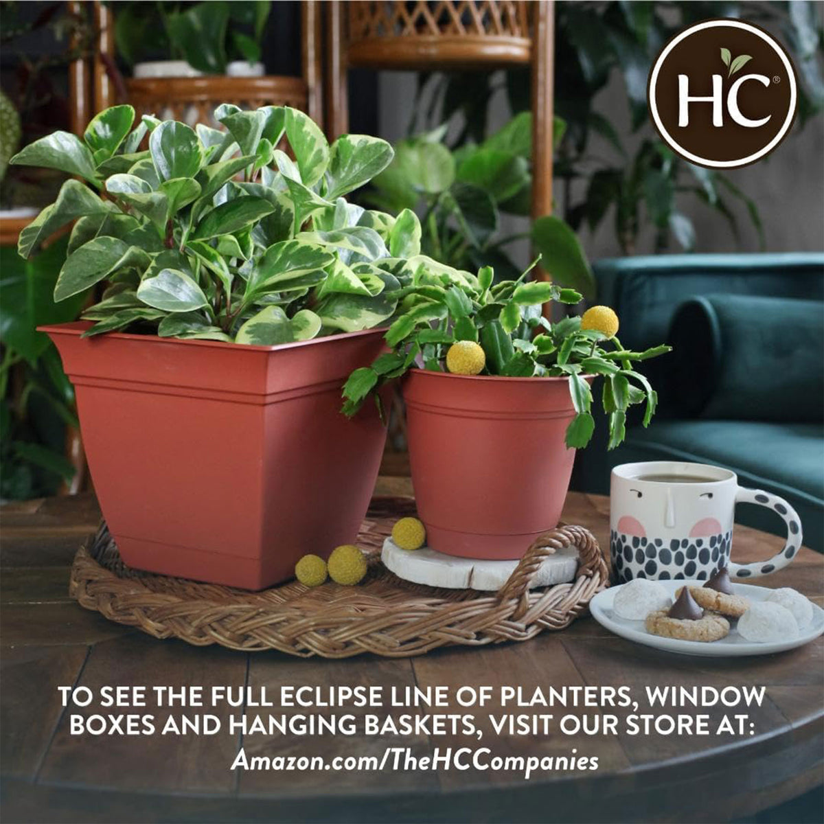 HC Companies 12 Inch Eclipse Planter with Attached Saucer, Slate Blue (Open Box)