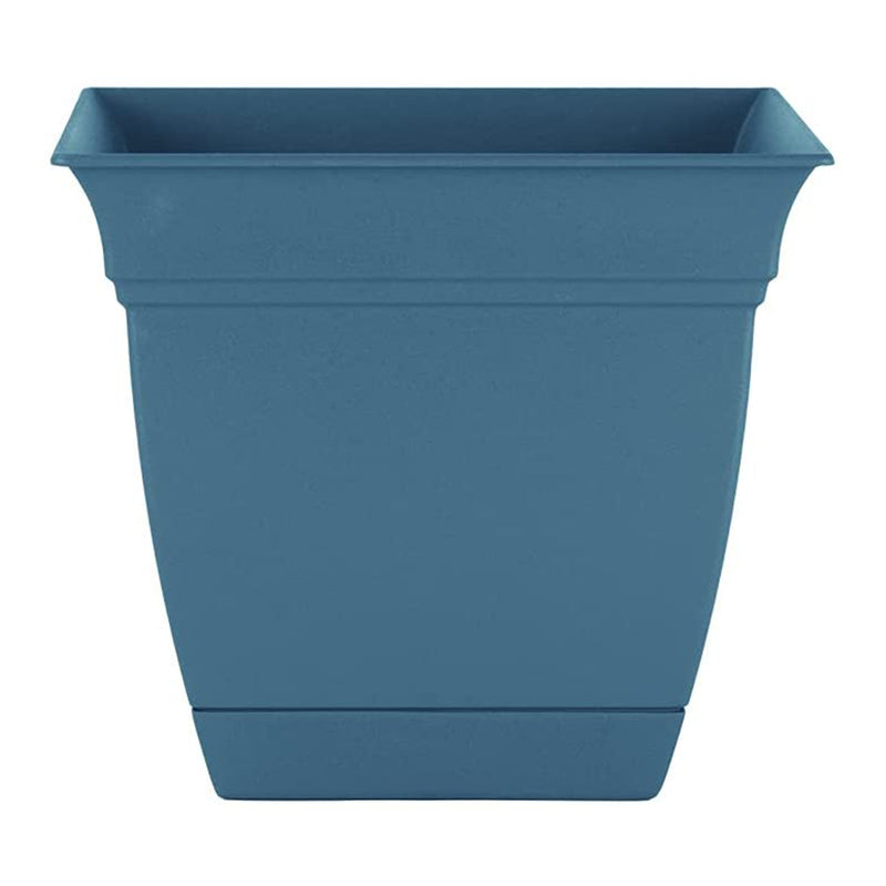 HC Companies 12 Inch Eclipse Planter with Attached Saucer, Slate Blue (Open Box)
