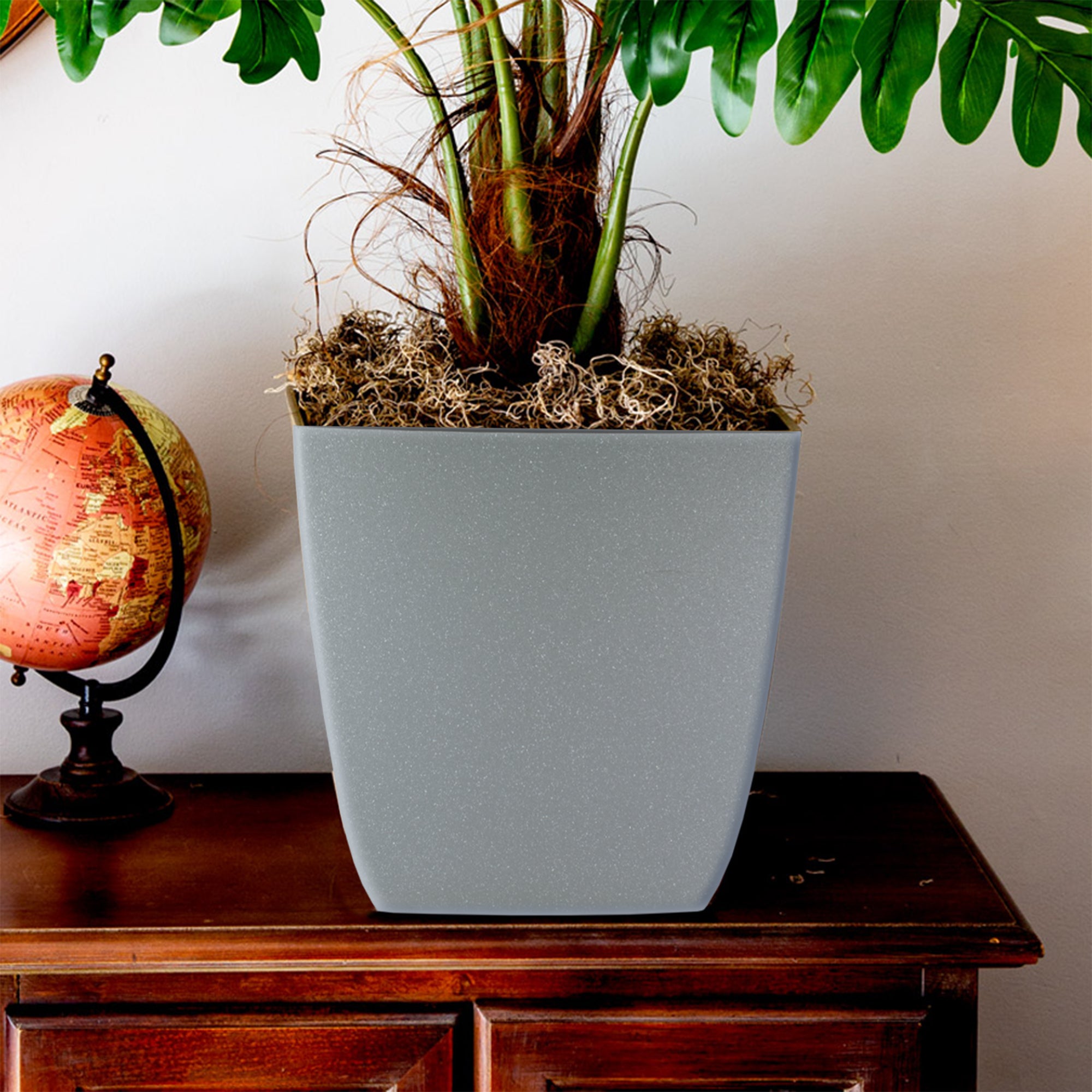 The HC Companies Santa Fe 12 Inch Square Self-Watering Planter, Pebble Gray