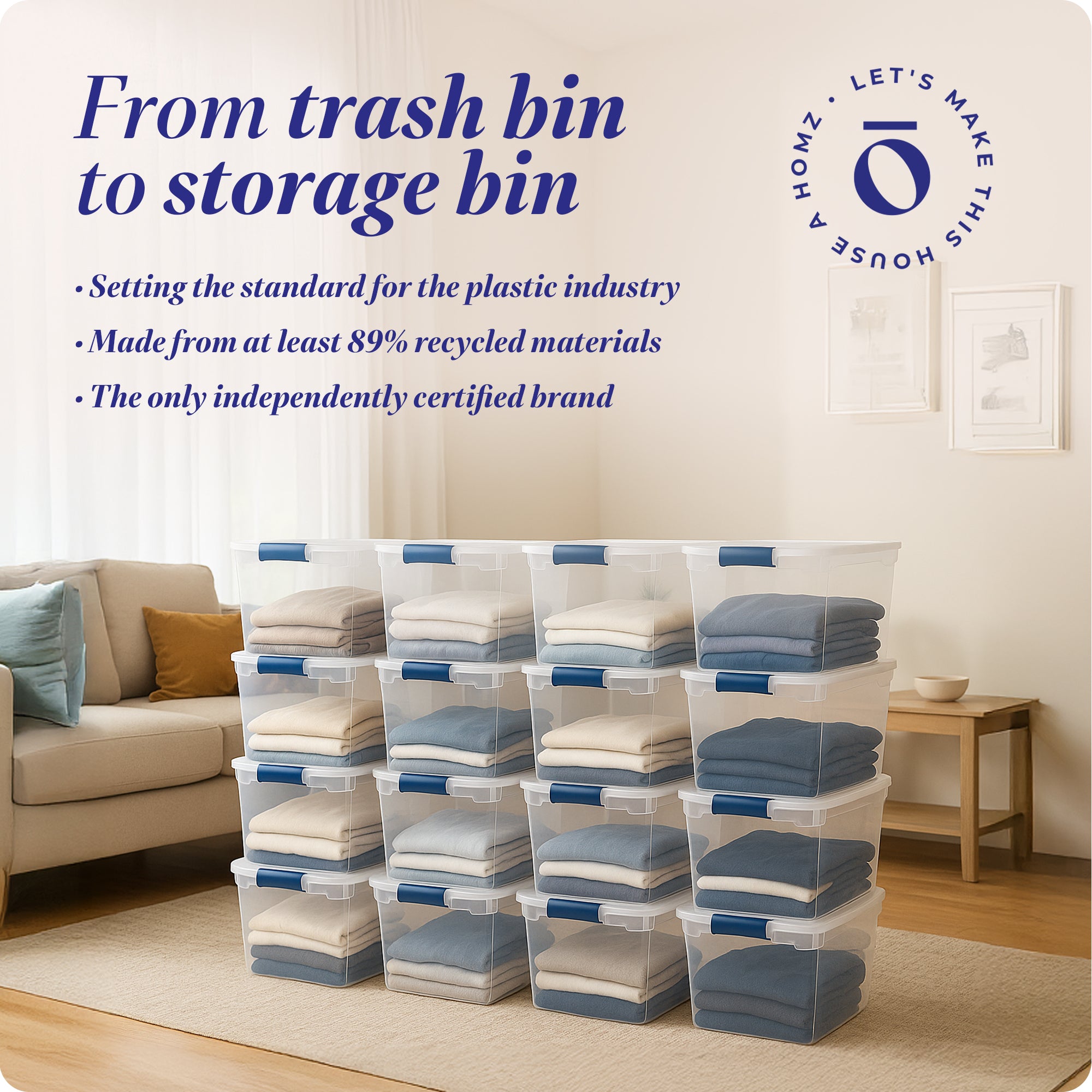 Homz 31 Quart Heavy Duty Clear Plastic Stackable Storage Containers, 16 Pack