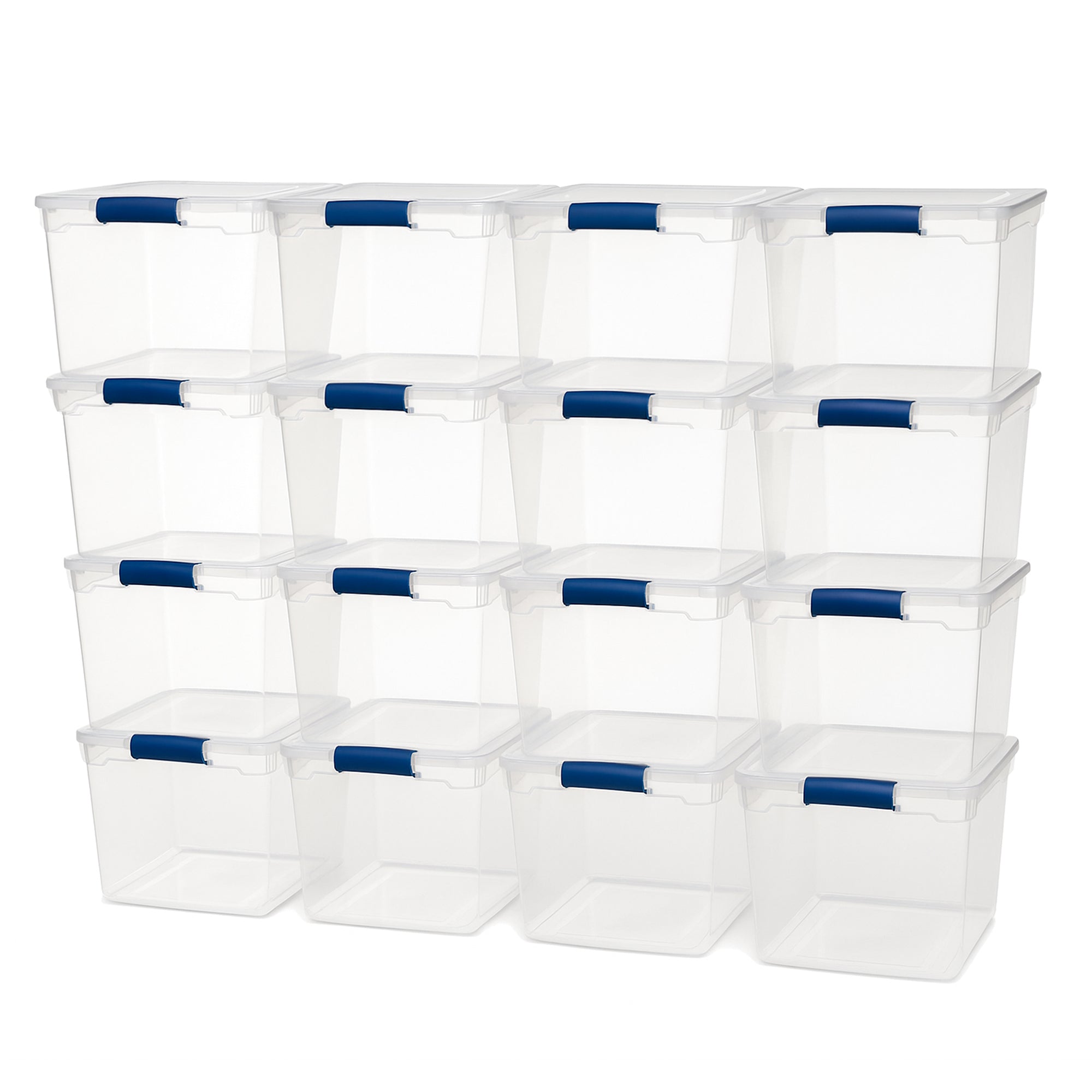 Homz 31 Quart Heavy Duty Clear Plastic Stackable Storage Containers, 16 Pack