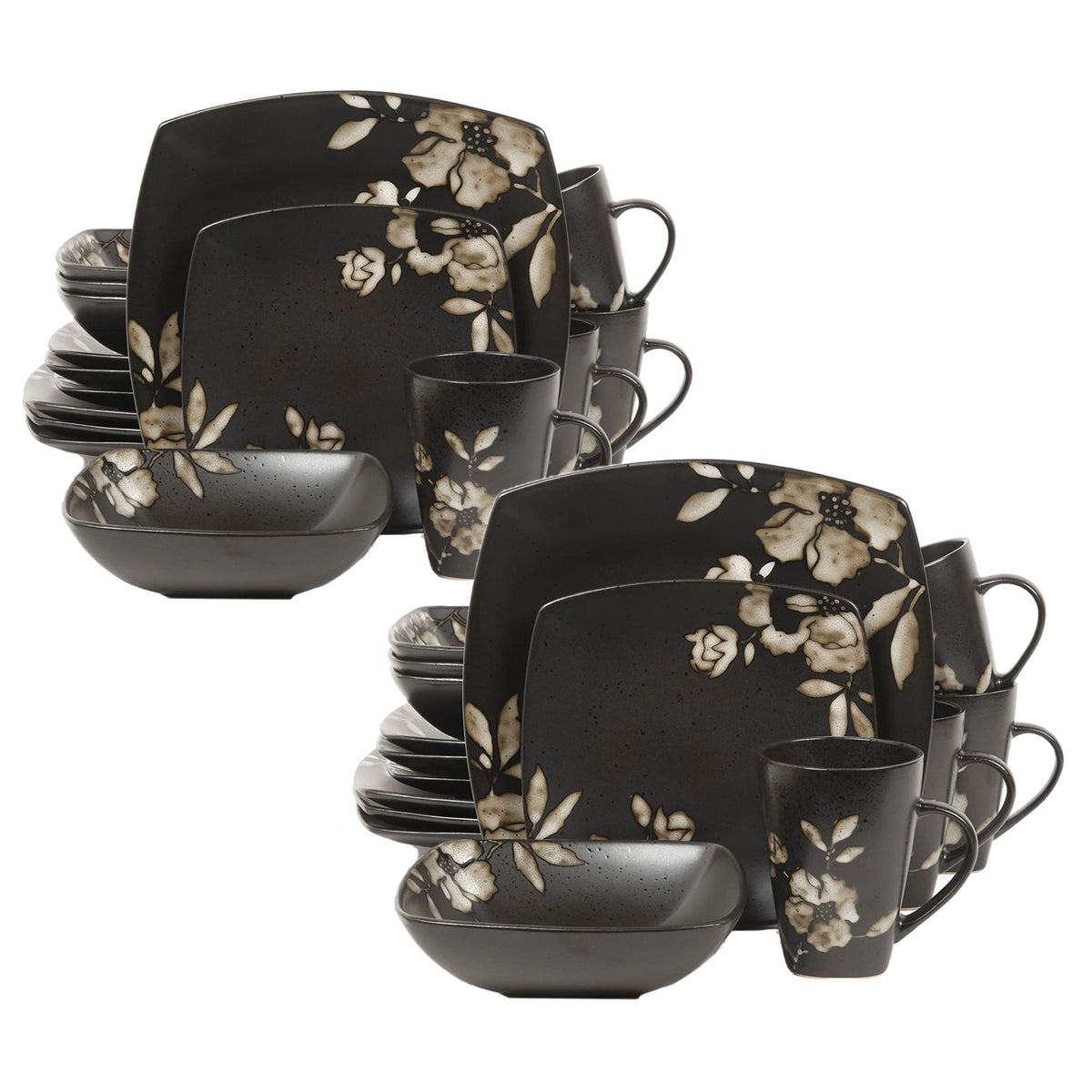 Gibson Elite Lanark 16 Piece Dinnerware Set w/ Plates, Bowls, & Mugs (2 Pack)