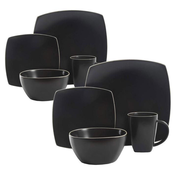 Gibson Elite Soho Lounge 16 Piece Dinnerware Set for 4, Matte Black (2 Pack) - VMInnovations