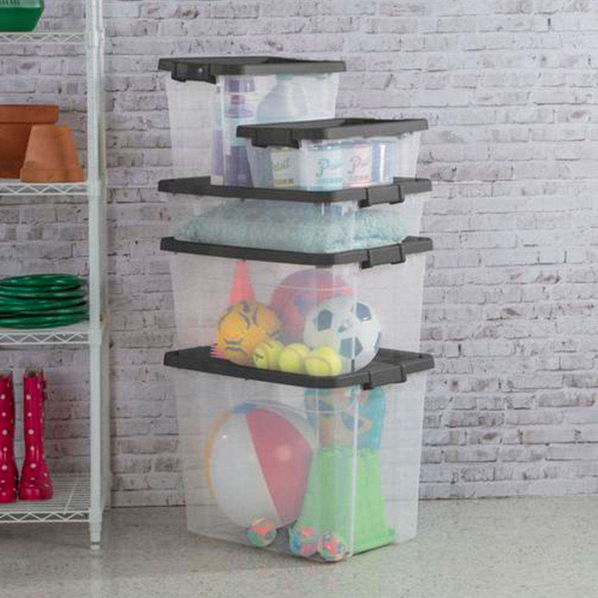 Sterilite 30 Qt Clear Plastic Stackable Storage Container Bin w/ Grey Latch Lid