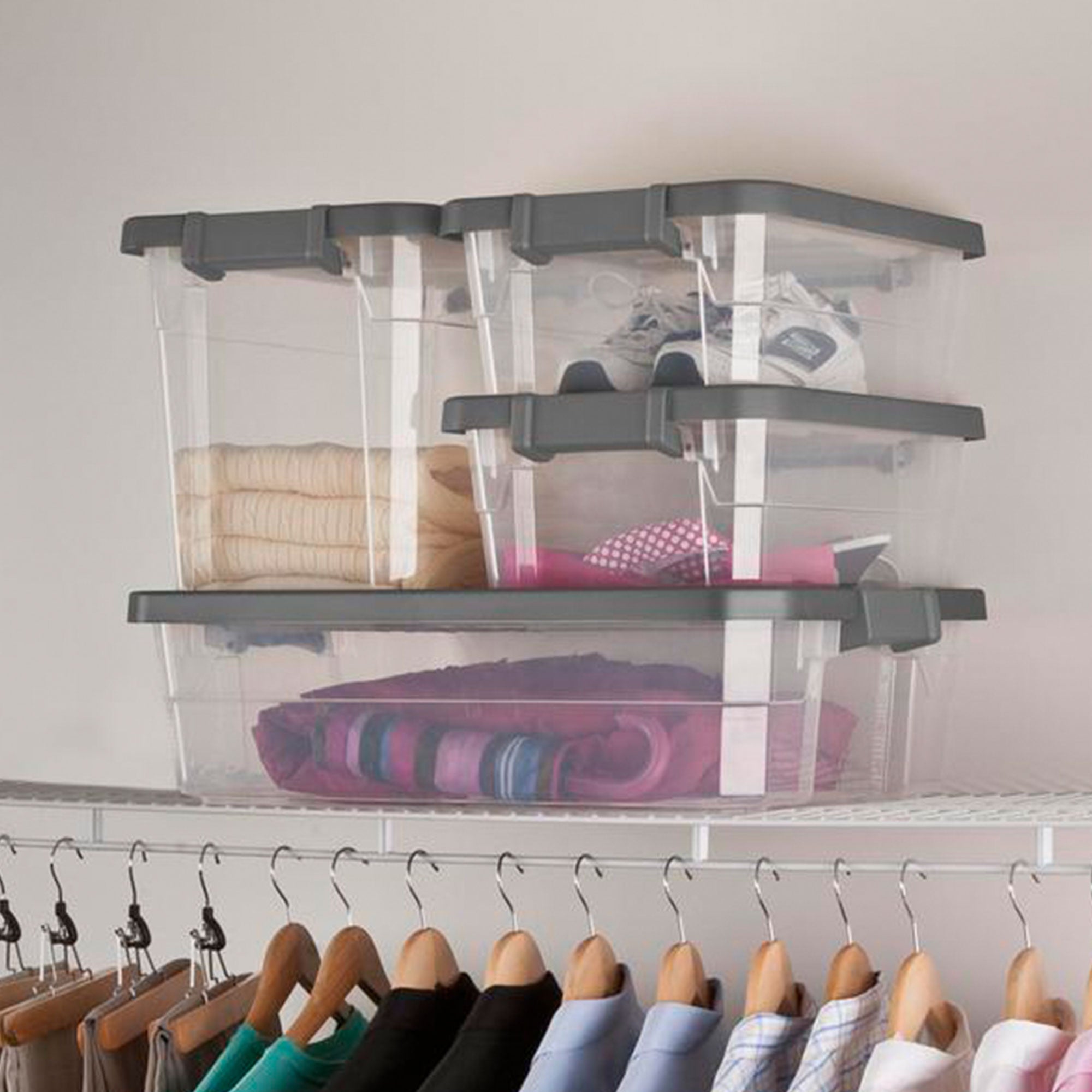 Sterilite 30 Qt Clear Plastic Stackable Storage Container Bin w/ Grey Latch Lid