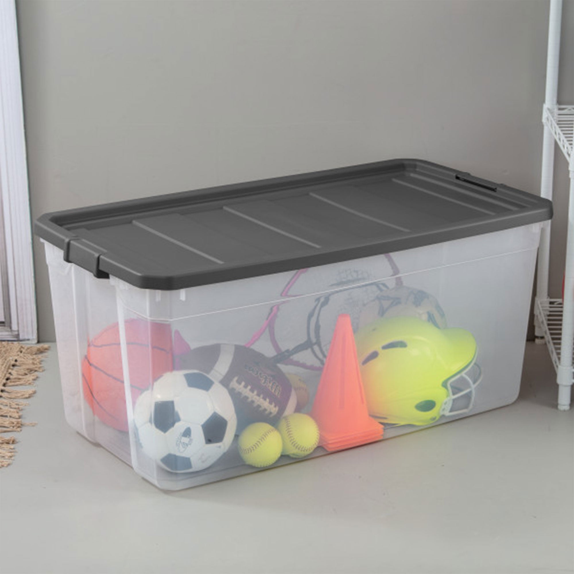 Sterilite 200 Qt. Clear Plastic Stacker Storage Bin Tote w/ Latching Lid, Grey