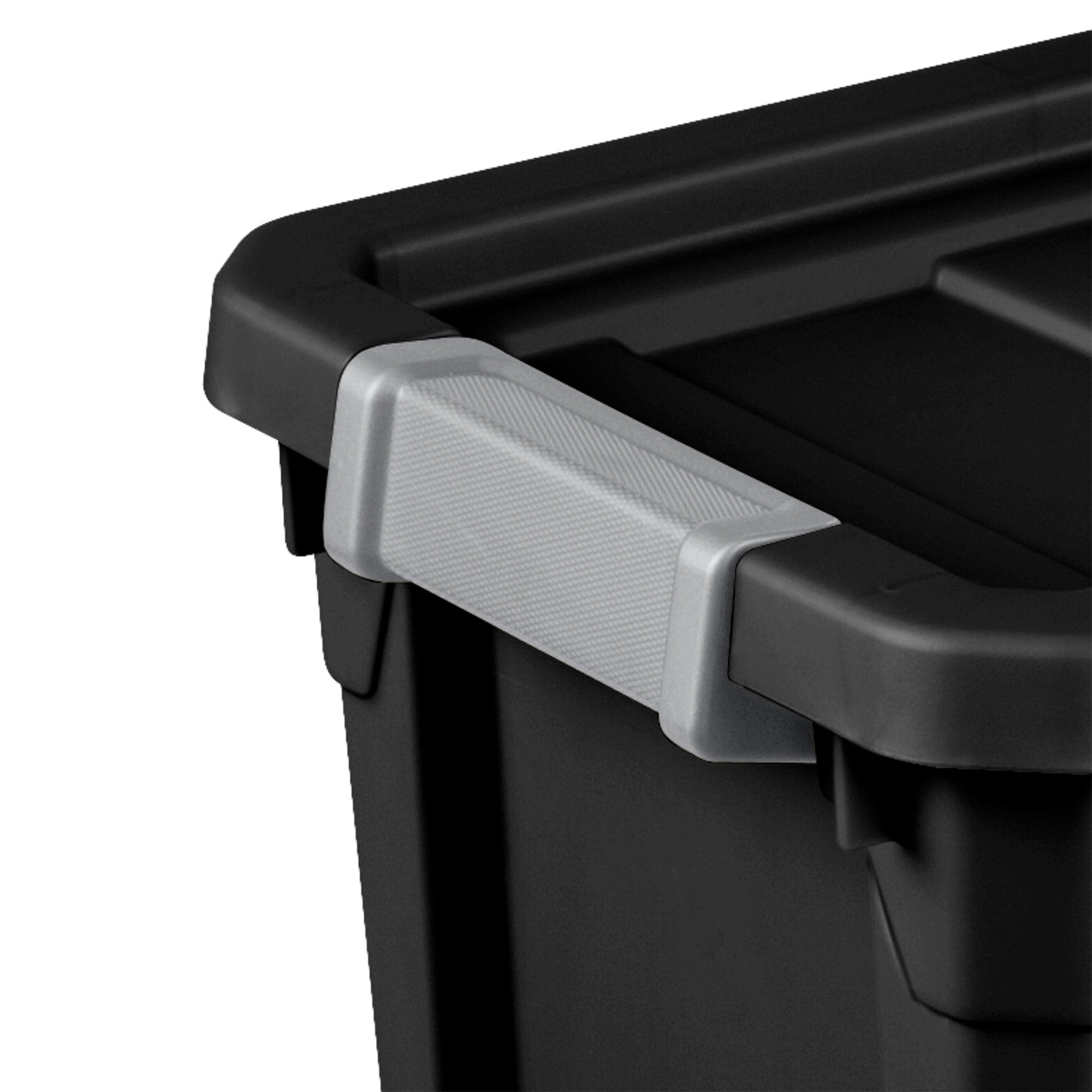 Sterilite 7.5 Gal Rugged Industrial Stacker Storage Tote w/ Gray Clip Lid, Black