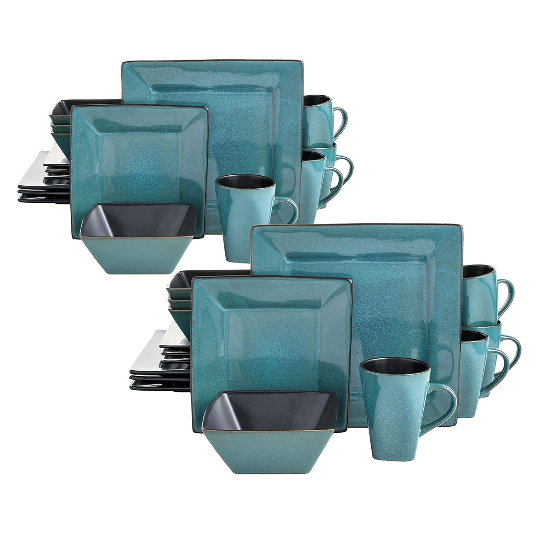 Gibson Elite Kiesling 16 Pc Plates, Bowls, & Mugs Dinner Set, Turquoise (2 Pack) - VMInnovations