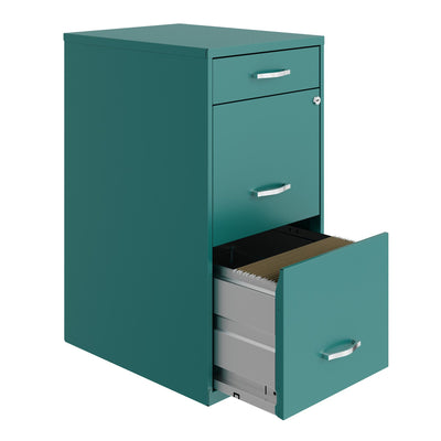Space Solutions 18 Inch Wide 3 Drawer File Organizer Cabinet for Office, Teal