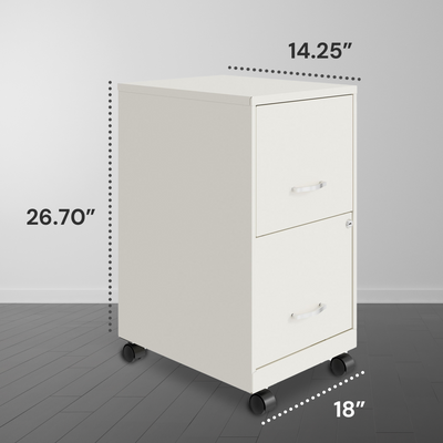 Space Solutions 18 Inch Wide 2 Drawer Mobile Cabinet for Office, Pearl White
