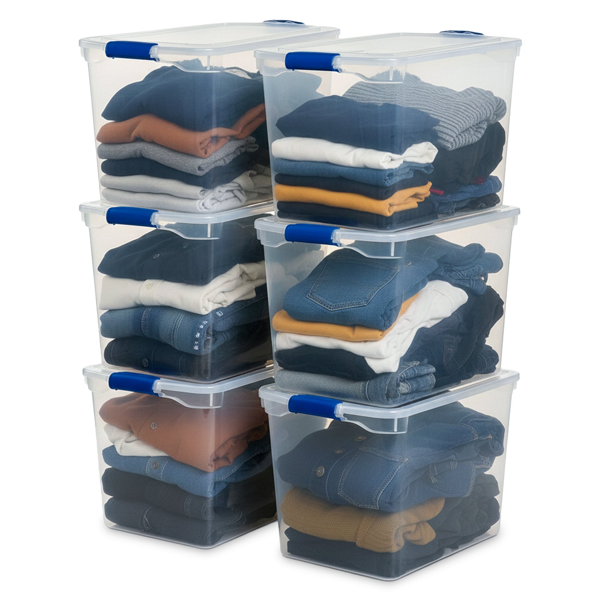 Homz 112 Qt Clear Plastic Stackable Storage Containers with Latch Lid, 6 Pack - VMInnovations