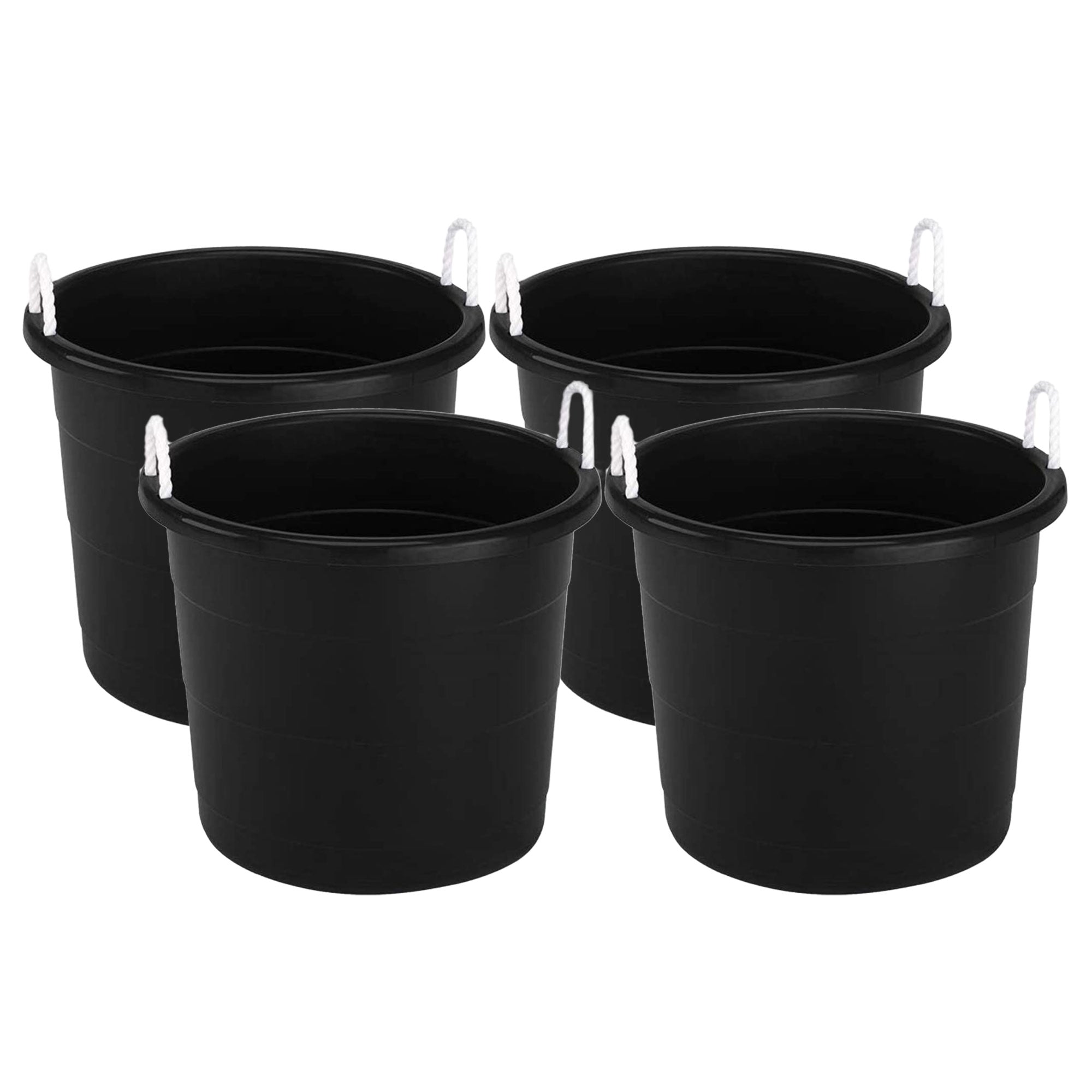 Homz 18 Gallon Plastic Utility Storage Bucket Tub w/ Rope Handles, Black, 4 Pack - VMInnovations