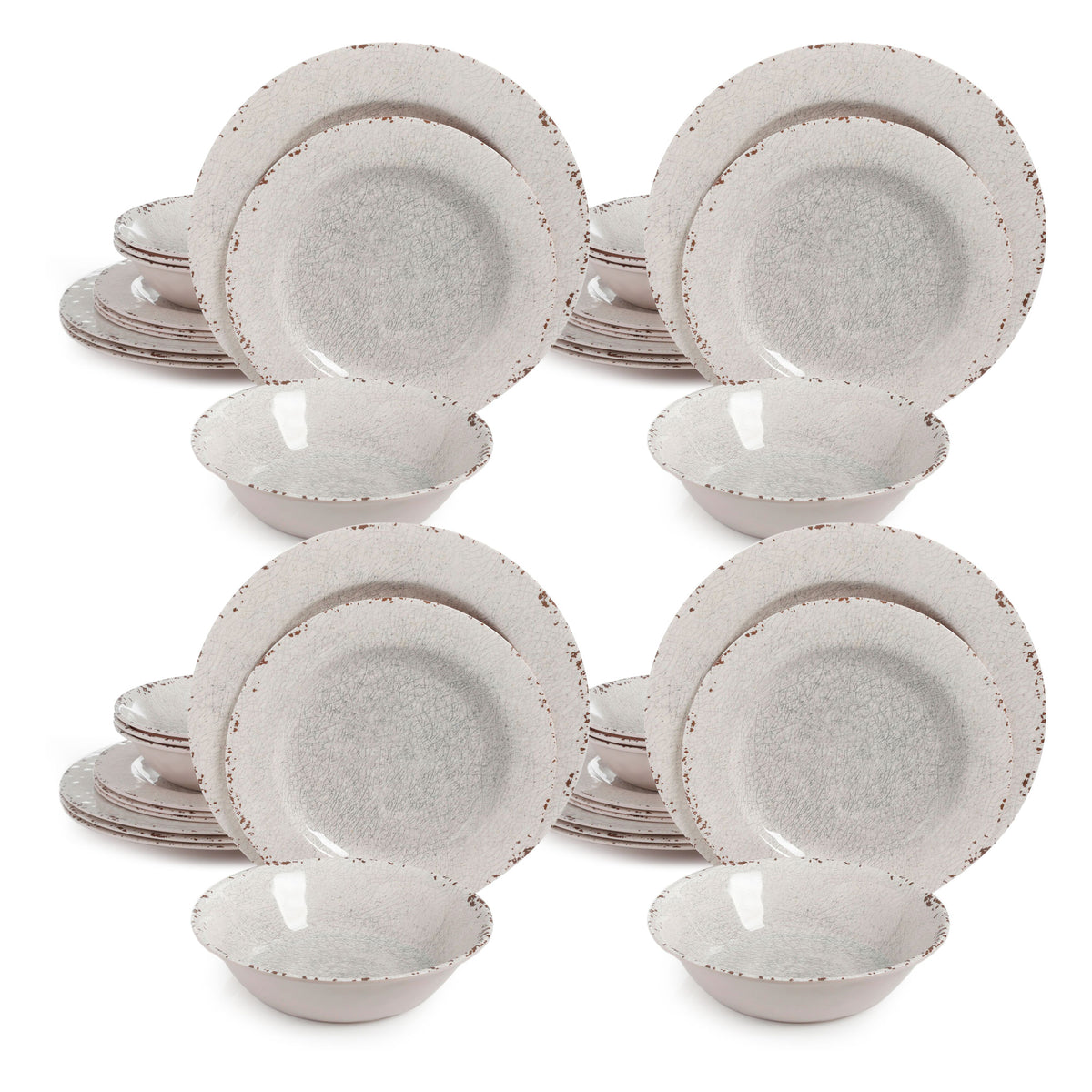 Gibson Studio California Mauna 12 Piece Melamine Dinnerware Set, Ice (4 Pack)