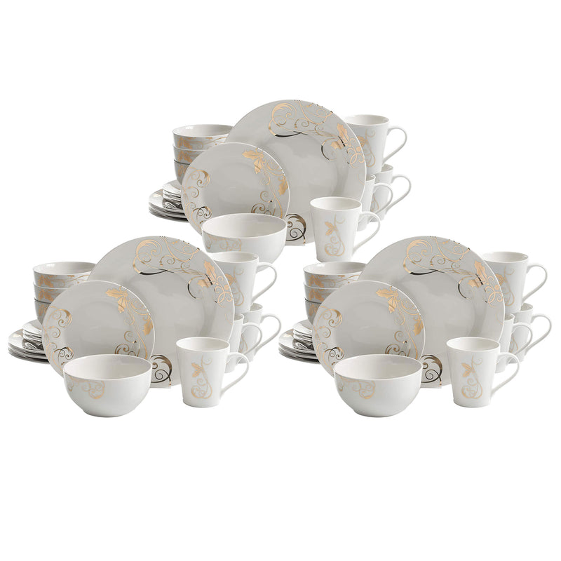 Gibson Porcelain 16pc Plates, Bowls, & Mugs Dishware Set, Seasonal Gold (3 Pack)